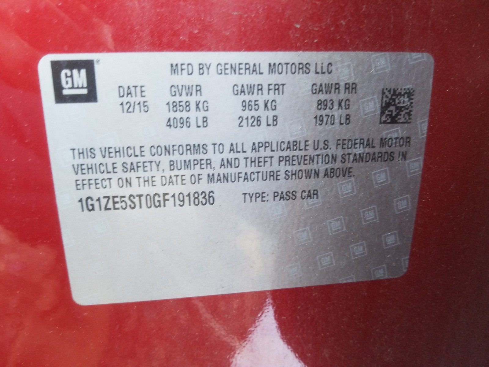 Photo 10 from auction – 2016 CHEVROLET MALIBU LT with VIN 1G1ZE5ST0GF191836