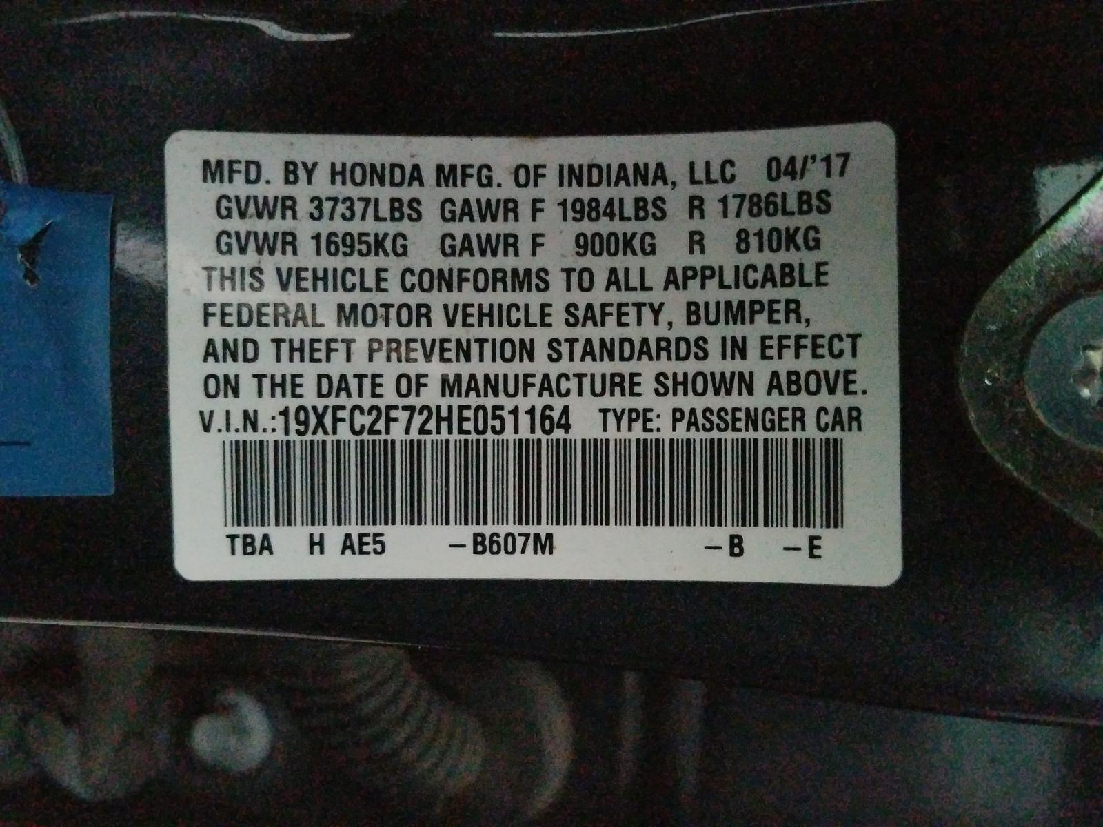 Photo 10 from auction – 2017 HONDA CIVIC EX with VIN 19XFC2F72HE051164