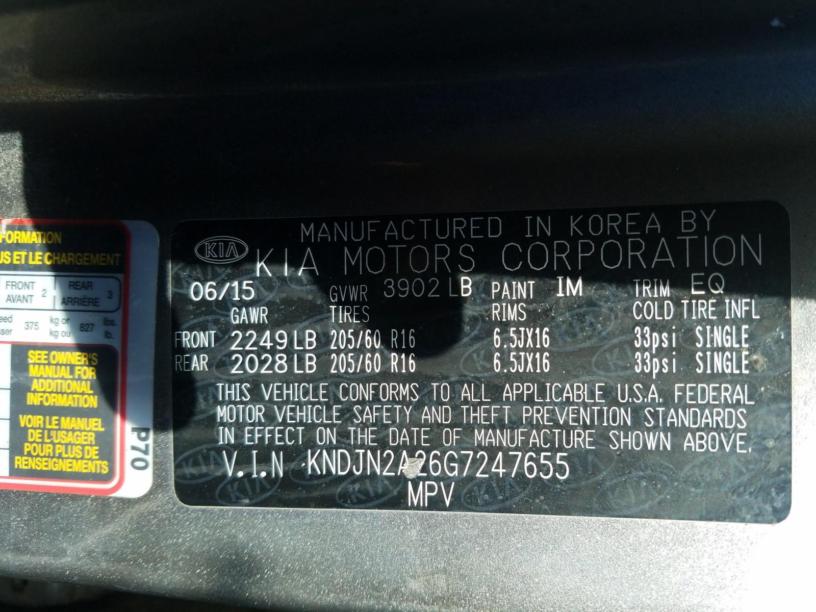 Photo 10 from auction – 2016 KIA SOUL with VIN KNDJN2A26G7247655