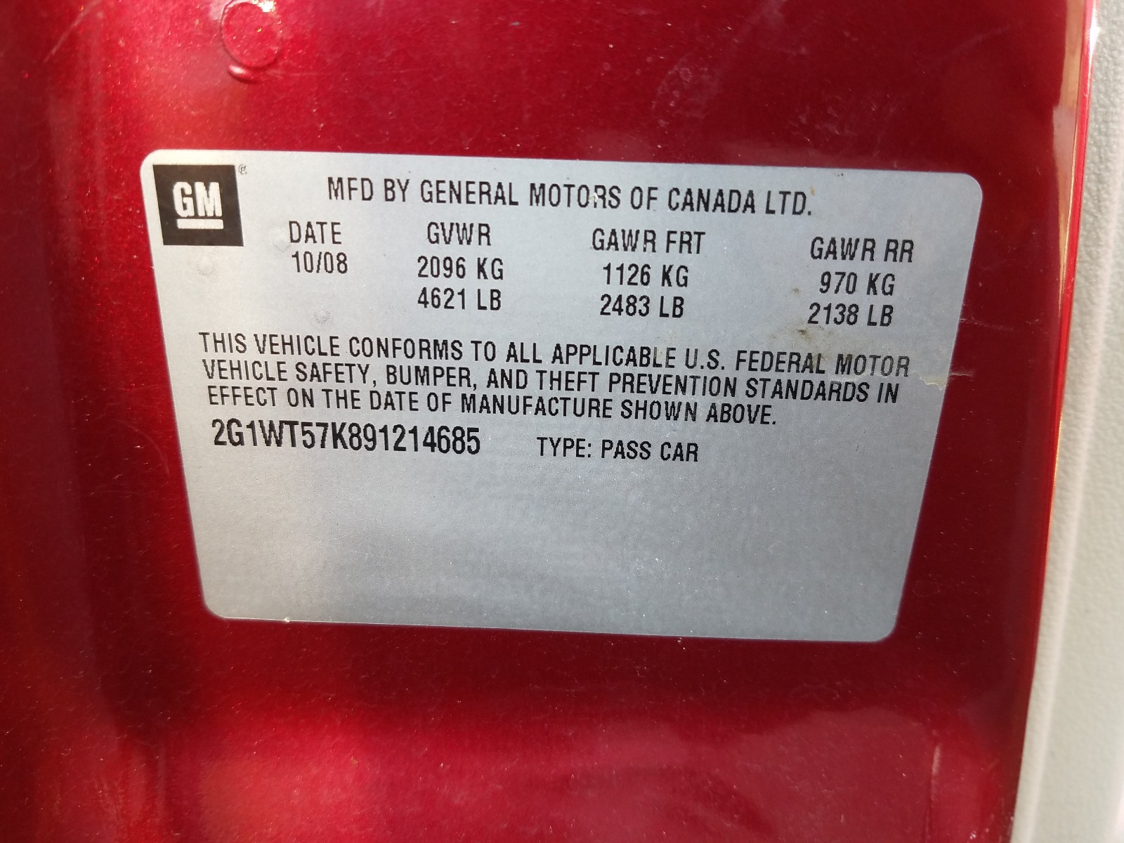 Photo 10 from auction – 2009 CHEVROLET IMPALA 1LT with VIN 2G1WT57K891214685