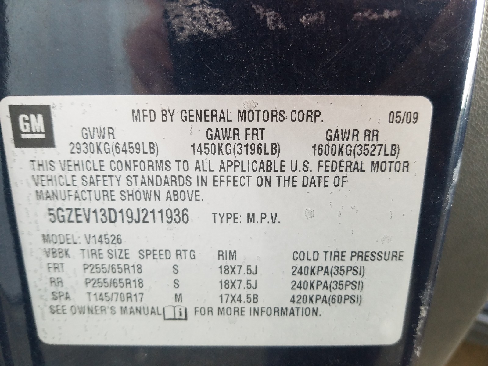 Photo 10 from auction – 2009 SATURN OUTLOOK XE with VIN 5GZEV13D19J211936