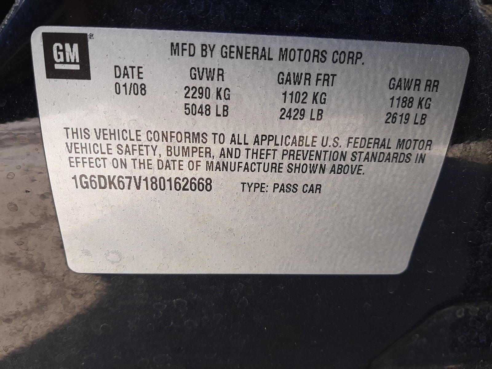 Photo 10 from auction – 2008 CADILLAC STS with VIN 1G6DK67V180162668