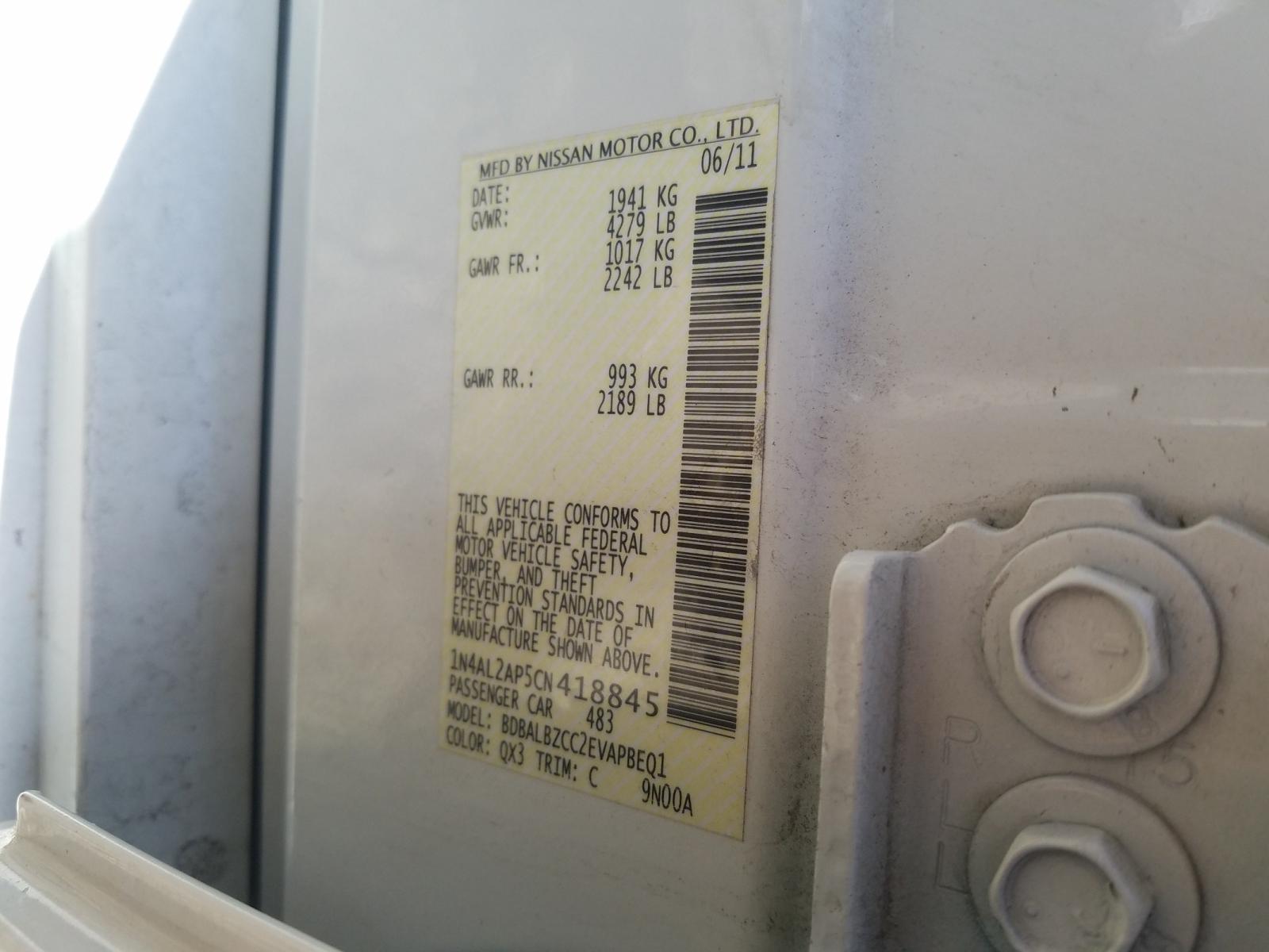 Photo 10 from auction – 2012 NISSAN ALTIMA BAS with VIN 1N4AL2AP5CN418845