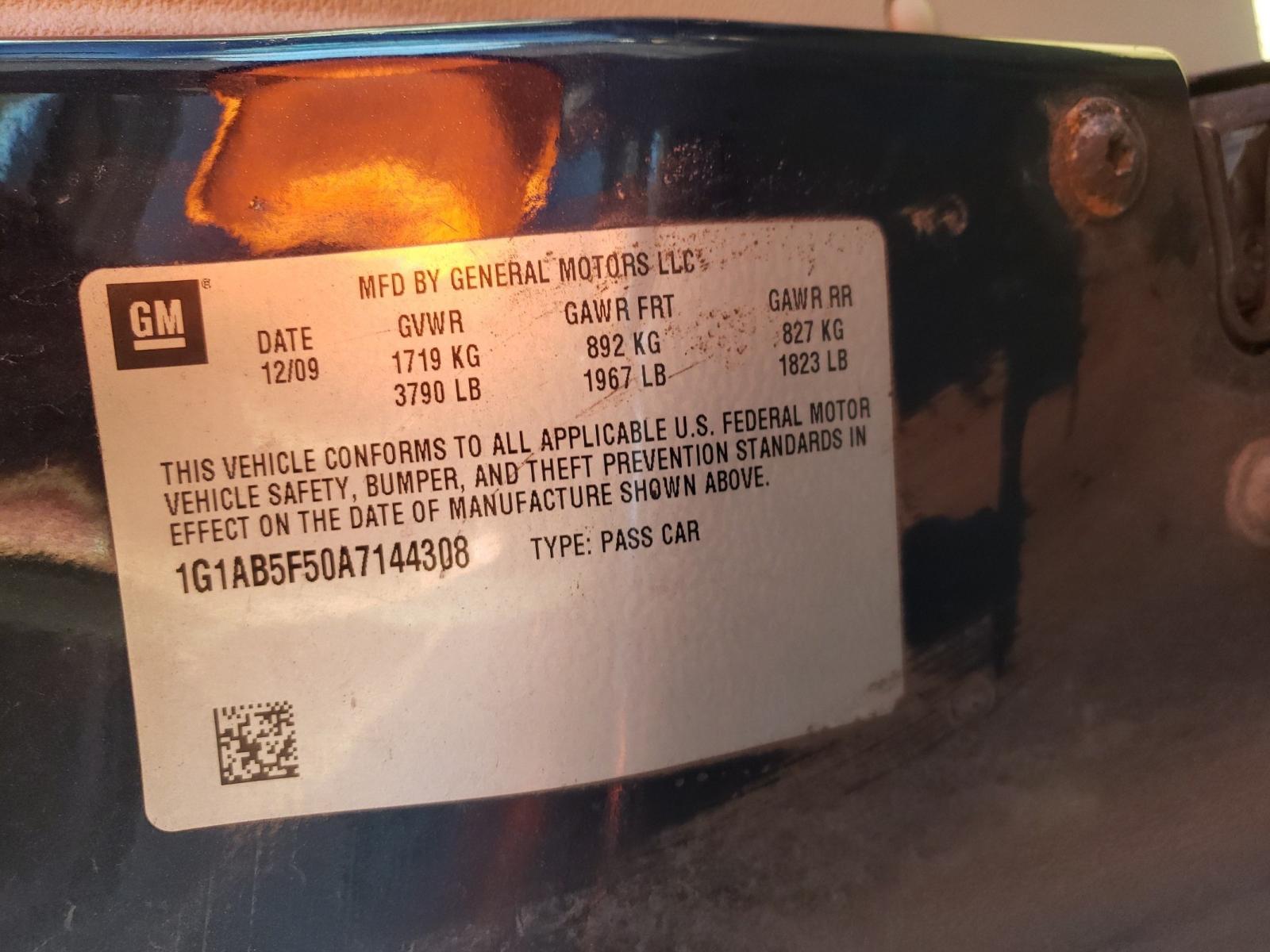 Photo 10 from auction – 2010 CHEVROLET COBALT LS with VIN 1G1AB5F50A7144308