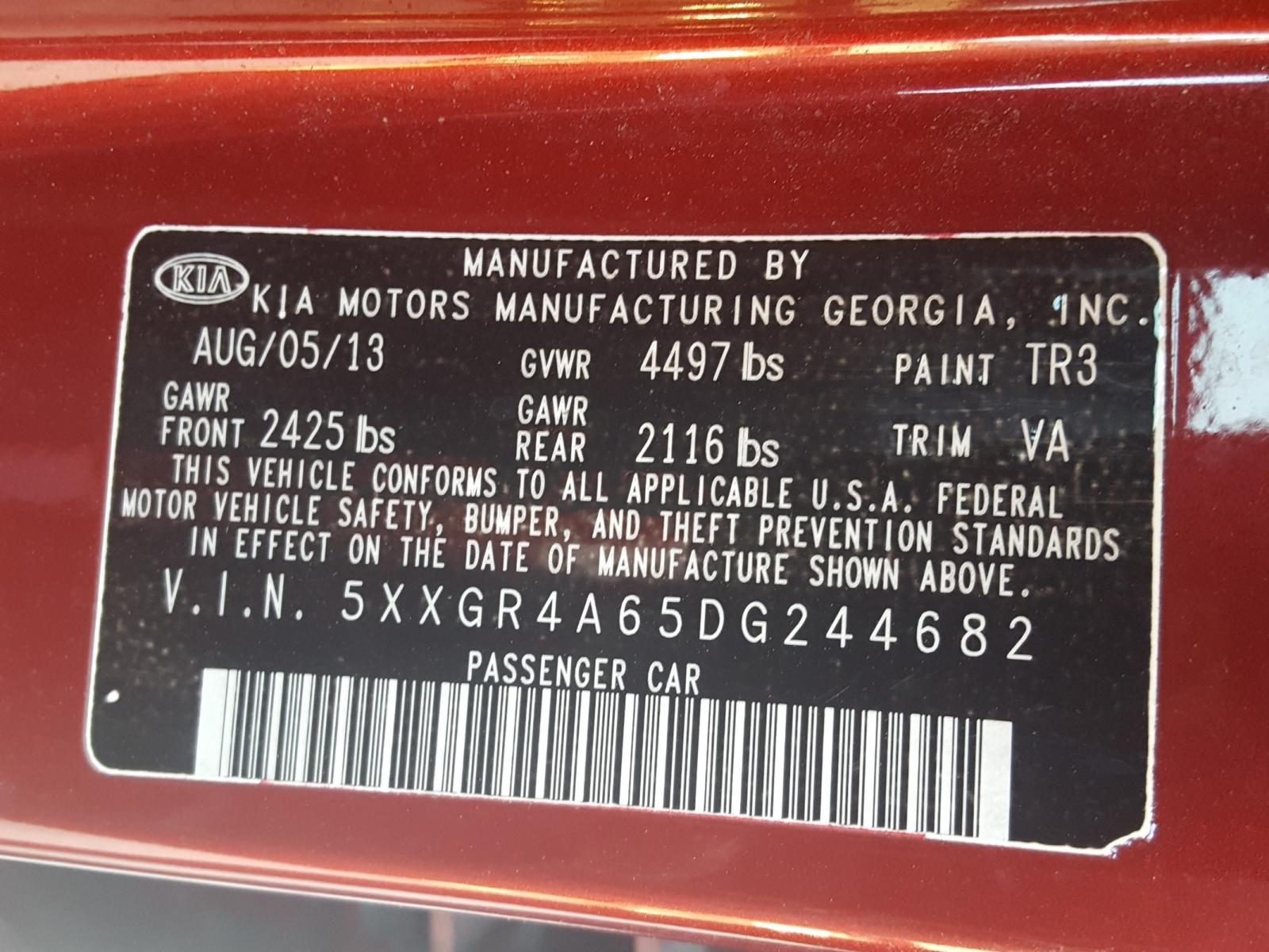 Photo 10 from auction – 2013 KIA OPTIMA SX with VIN 5XXGR4A65DG244682