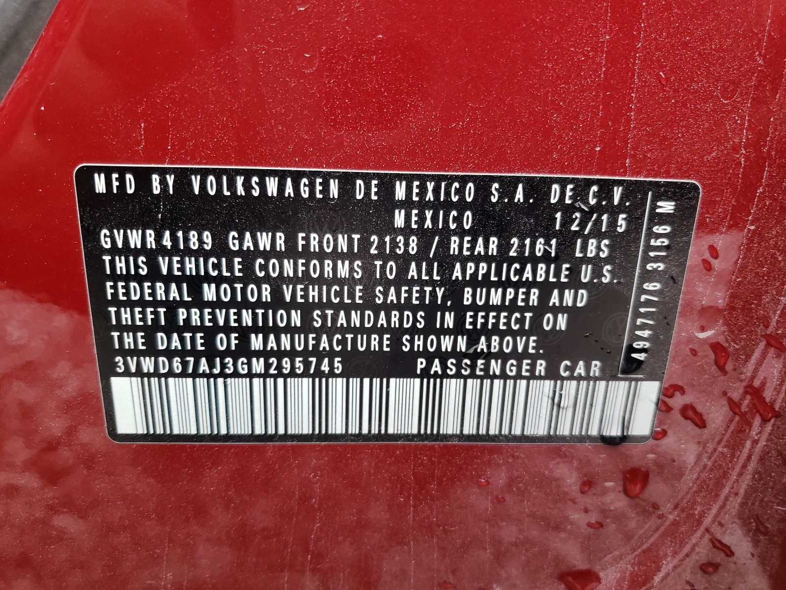 Photo 10 from auction – 2016 VOLKSWAGEN JETTA SE with VIN 3VWD67AJ3GM295745