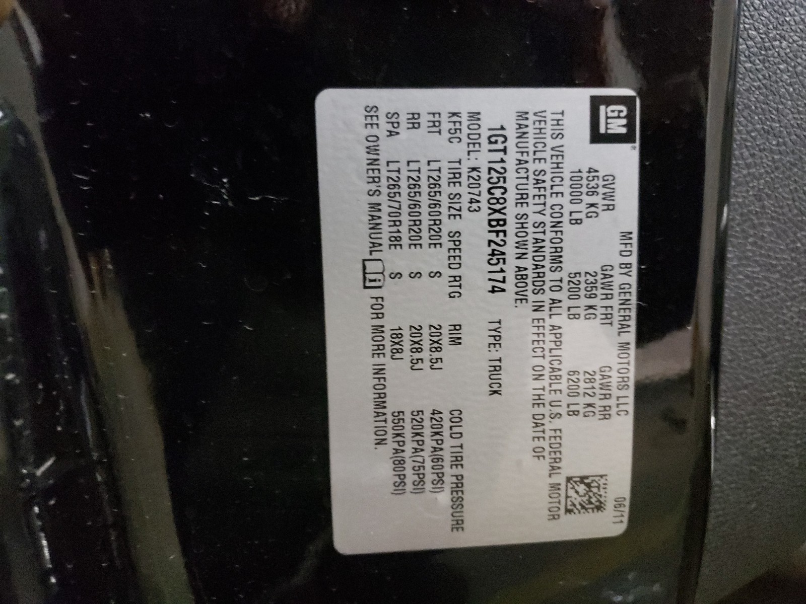 Photo 10 from auction – 2011 GMC SIERRA K25 with VIN 1GT125C8XBF245174