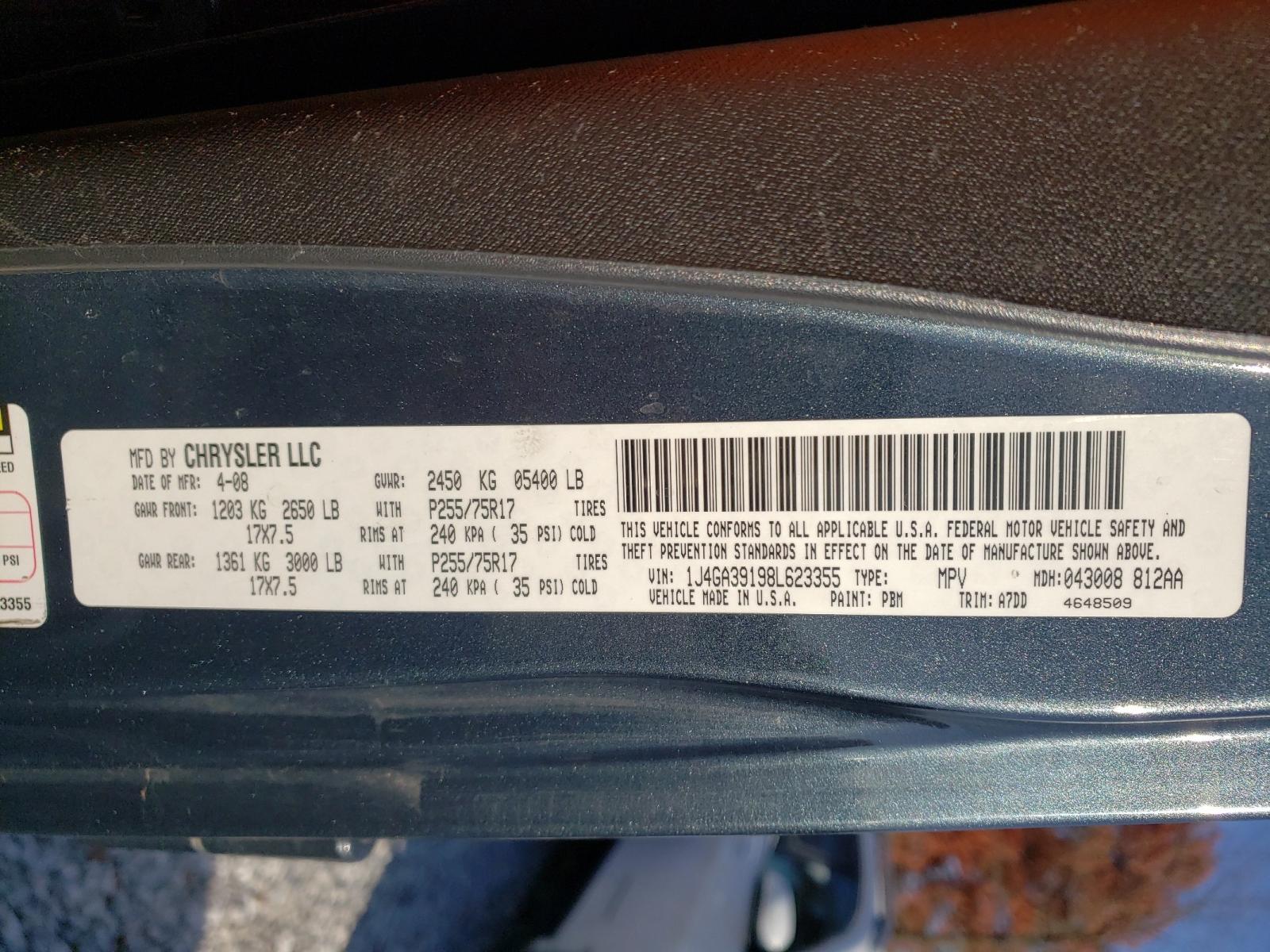 Photo 10 from auction – 2008 JEEP WRANGLER U with VIN 1J4GA39198L623355