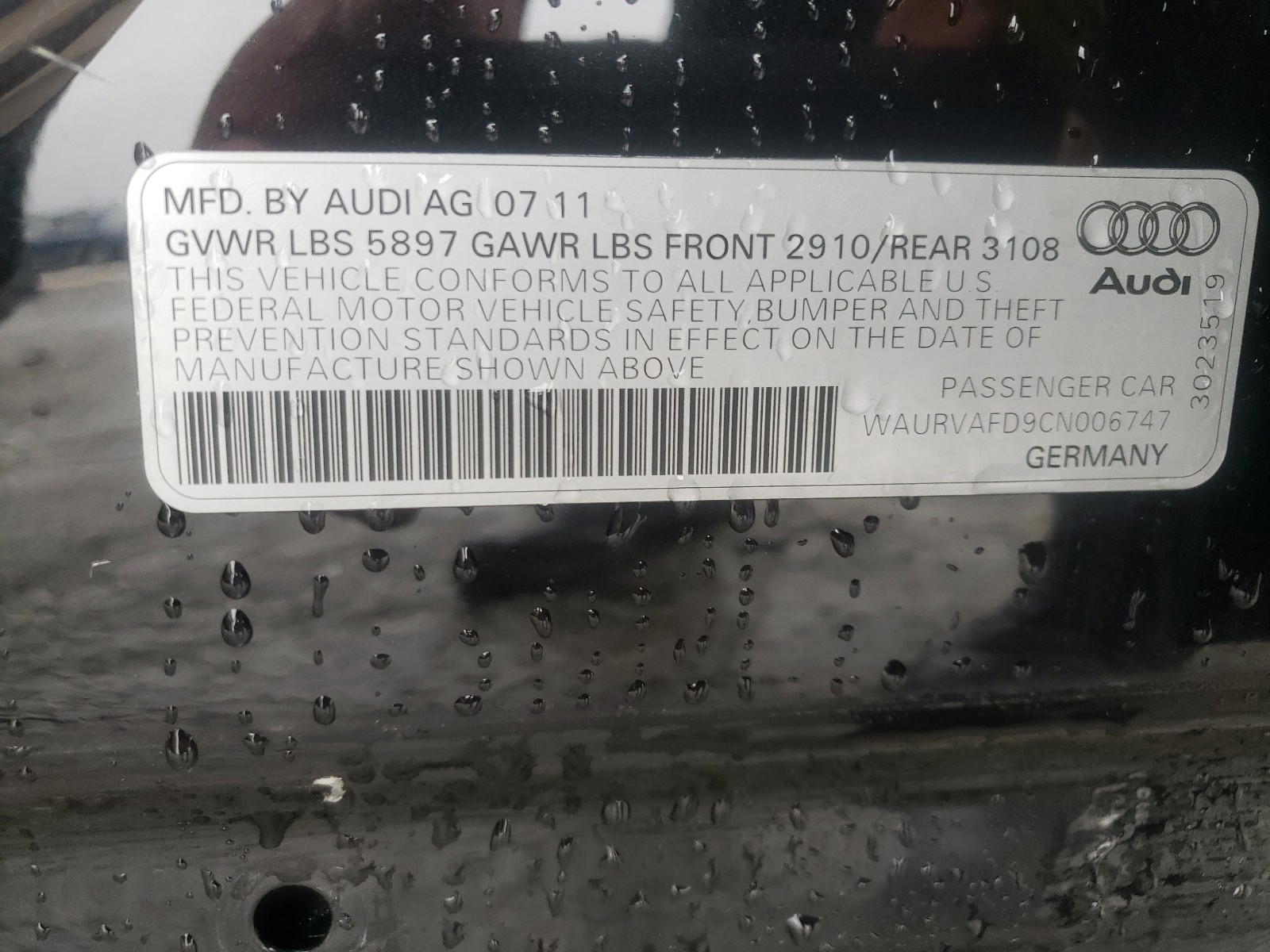 Photo 10 from auction – 2012 AUDI A8 L QUATT with VIN WAURVAFD9CN006747