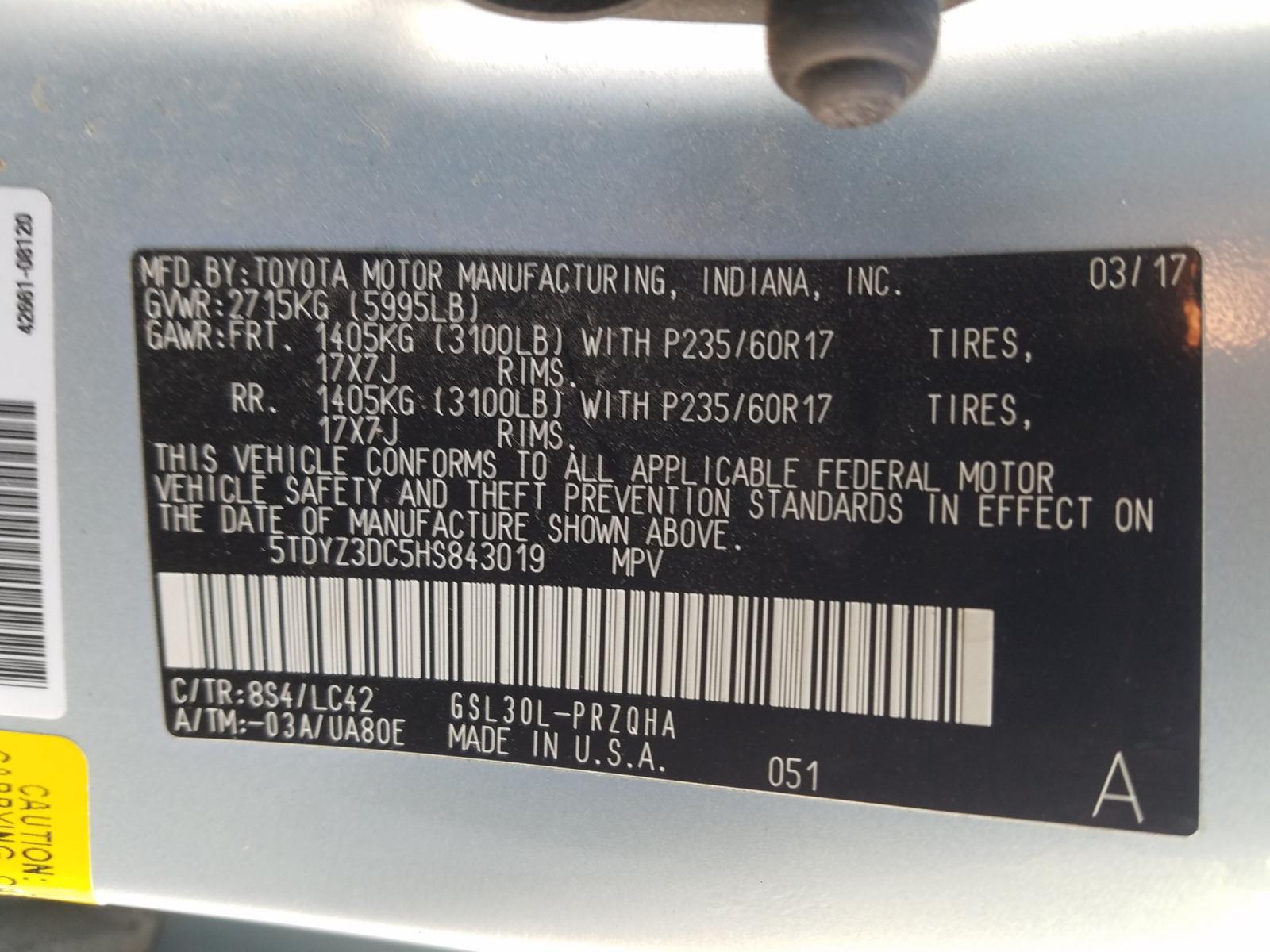 Photo 10 from auction – 2017 TOYOTA SIENNA XLE with VIN 5TDYZ3DC5HS843019