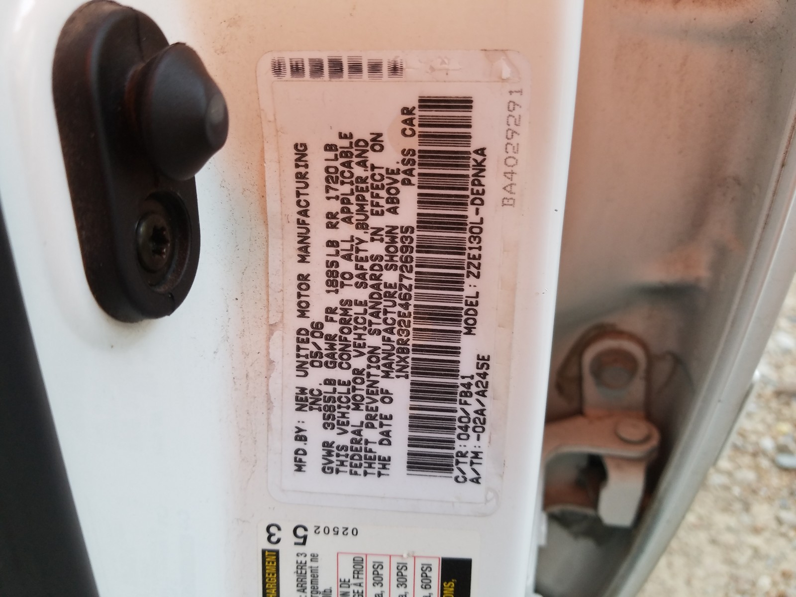 Photo 10 from auction – 2006 TOYOTA COROLLA CE with VIN 1NXBR32E46Z726935