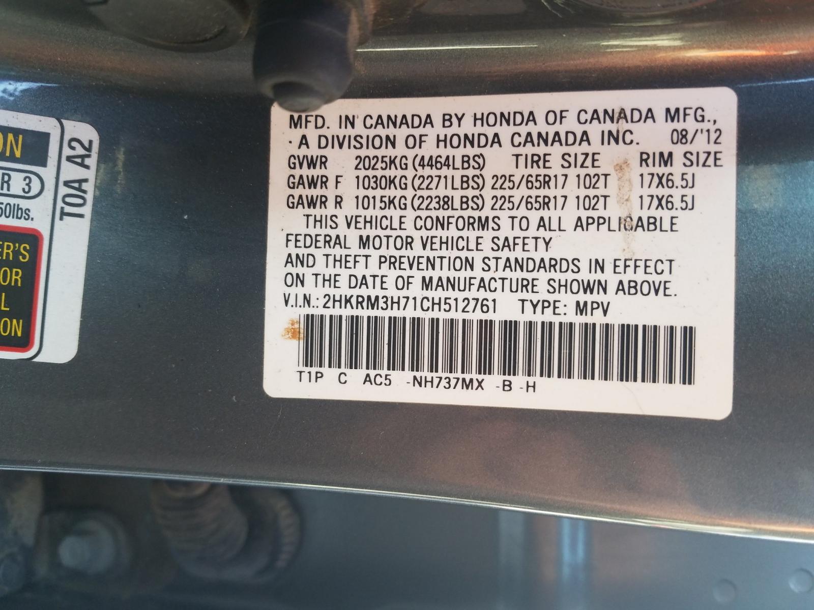 Photo 10 from auction – 2012 HONDA CR-V EXL with VIN 2HKRM3H71CH512761