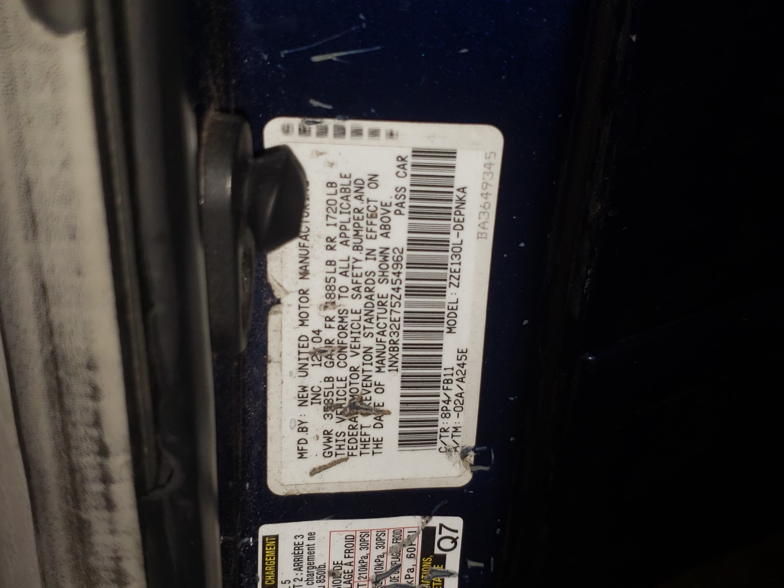 Photo 10 from auction – 2005 TOYOTA COROLLA CE with VIN 1NXBR32E75Z454962