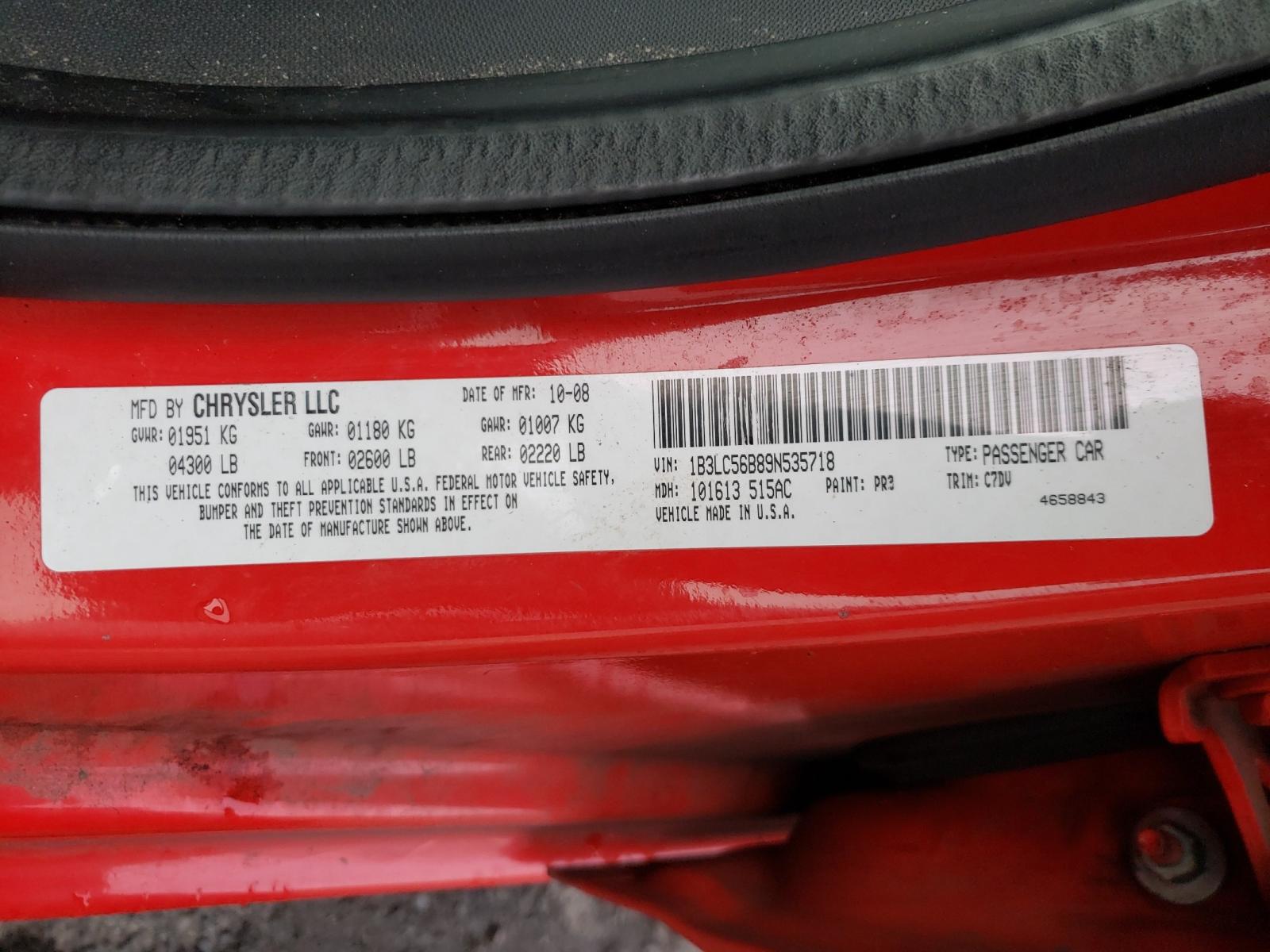 Photo 10 from auction – 2009 DODGE AVENGER SX with VIN 1B3LC56B89N535718