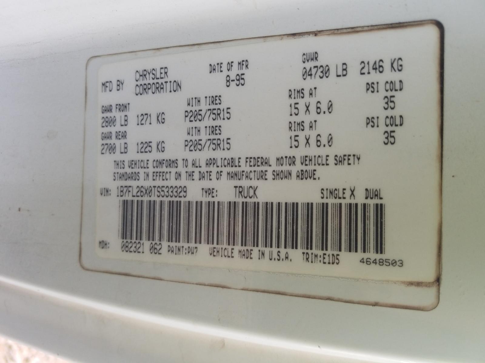 Photo 10 from auction – 1996 DODGE DAKOTA with VIN 1B7FL26X0TS533329