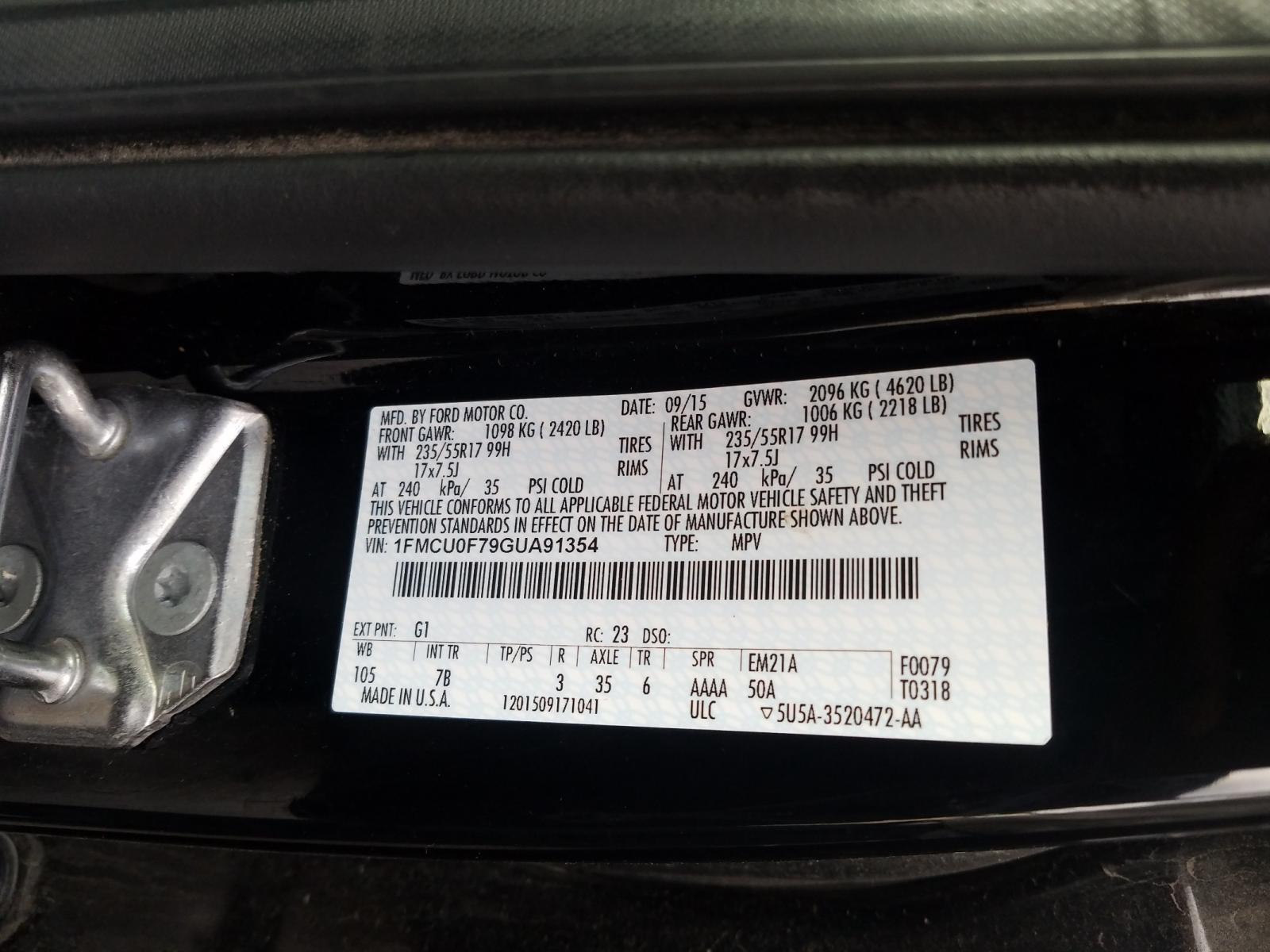 Photo 10 from auction – 2016 FORD ESCAPE S with VIN 1FMCU0F79GUA91354