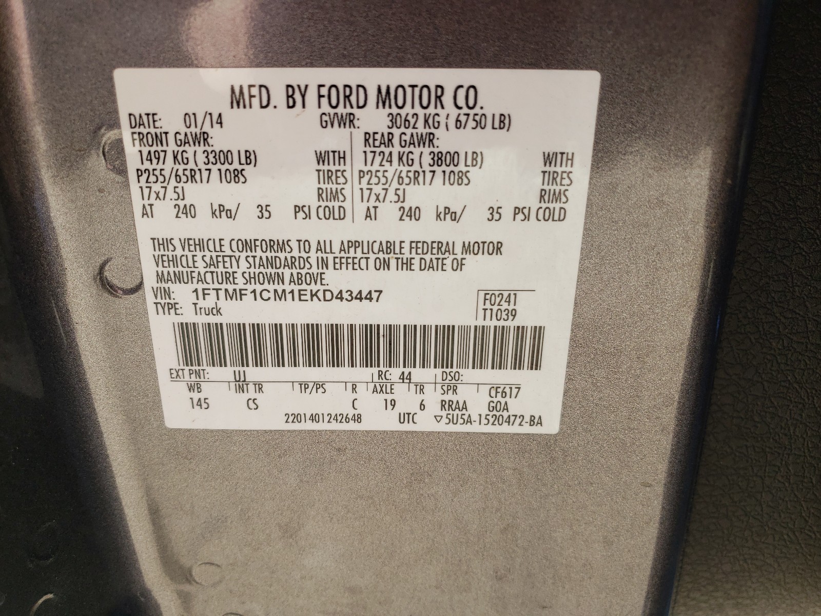 صورة رقم 10 من المزاد - 2014 FORD F150 مع VIN 1FTMF1CM1EKD43447