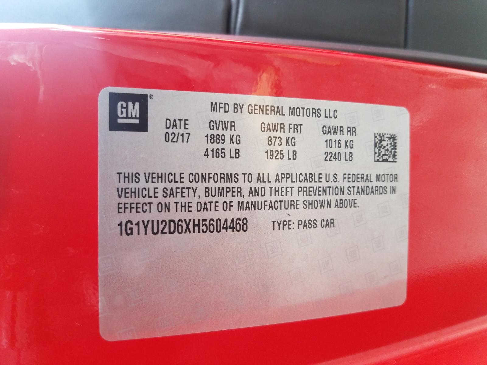 Photo 10 from auction – 2017 CHEVROLET CORVETTE Z with VIN 1G1YU2D6XH5604468