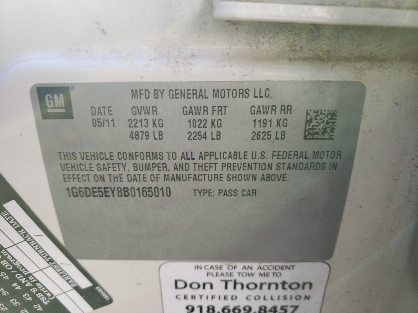 Photo 10 from auction – 2011 CADILLAC CTS LUXURY with VIN 1G6DE5EY8B0165010