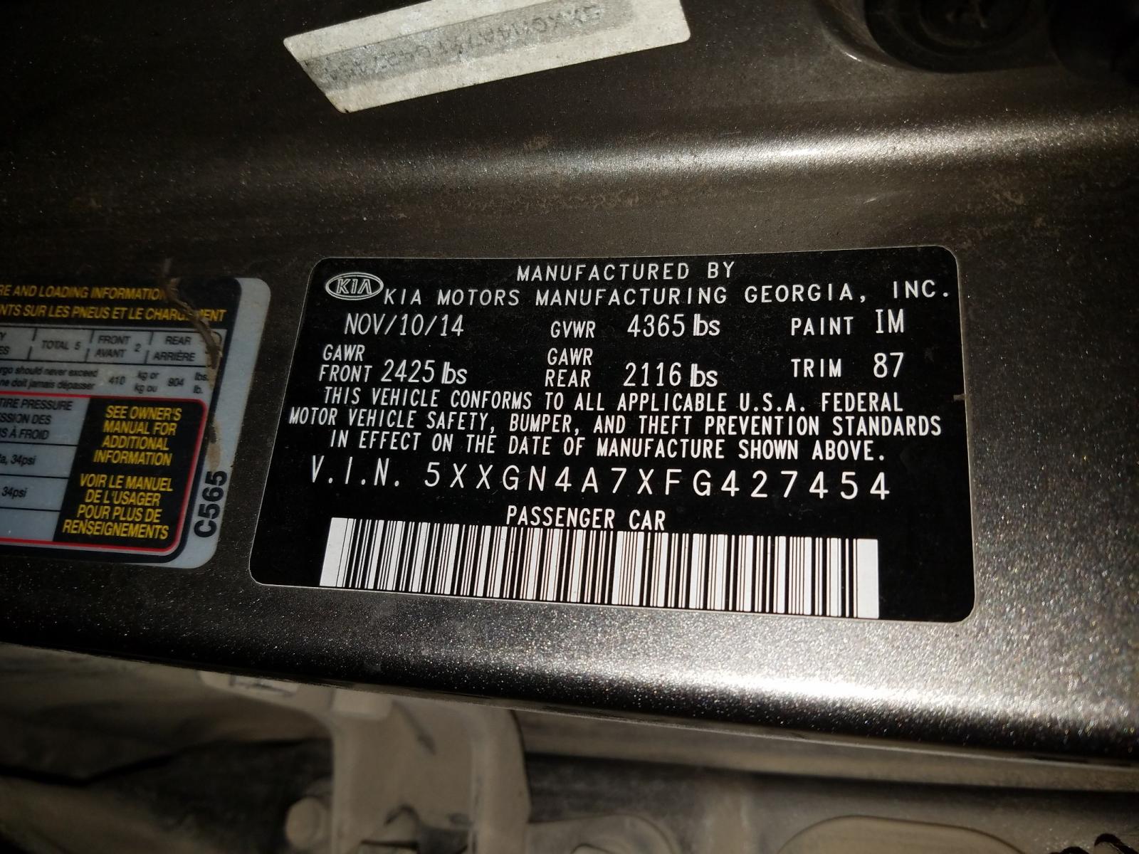 Photo 10 from auction – 2015 KIA OPTIMA EX with VIN 5XXGN4A7XFG427454