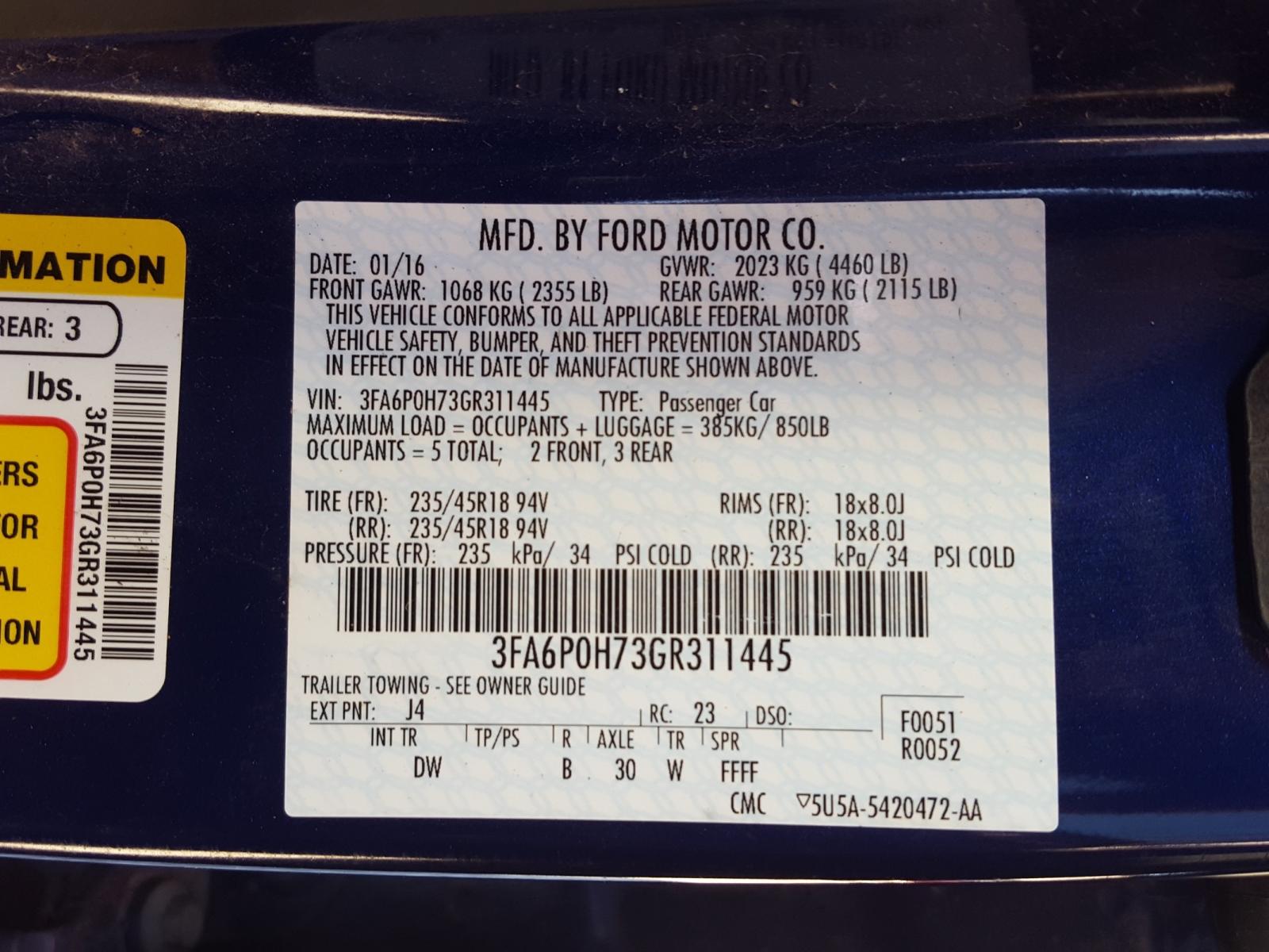 Photo 10 from auction – 2016 FORD FUSION with VIN 3FA6P0H73GR311445