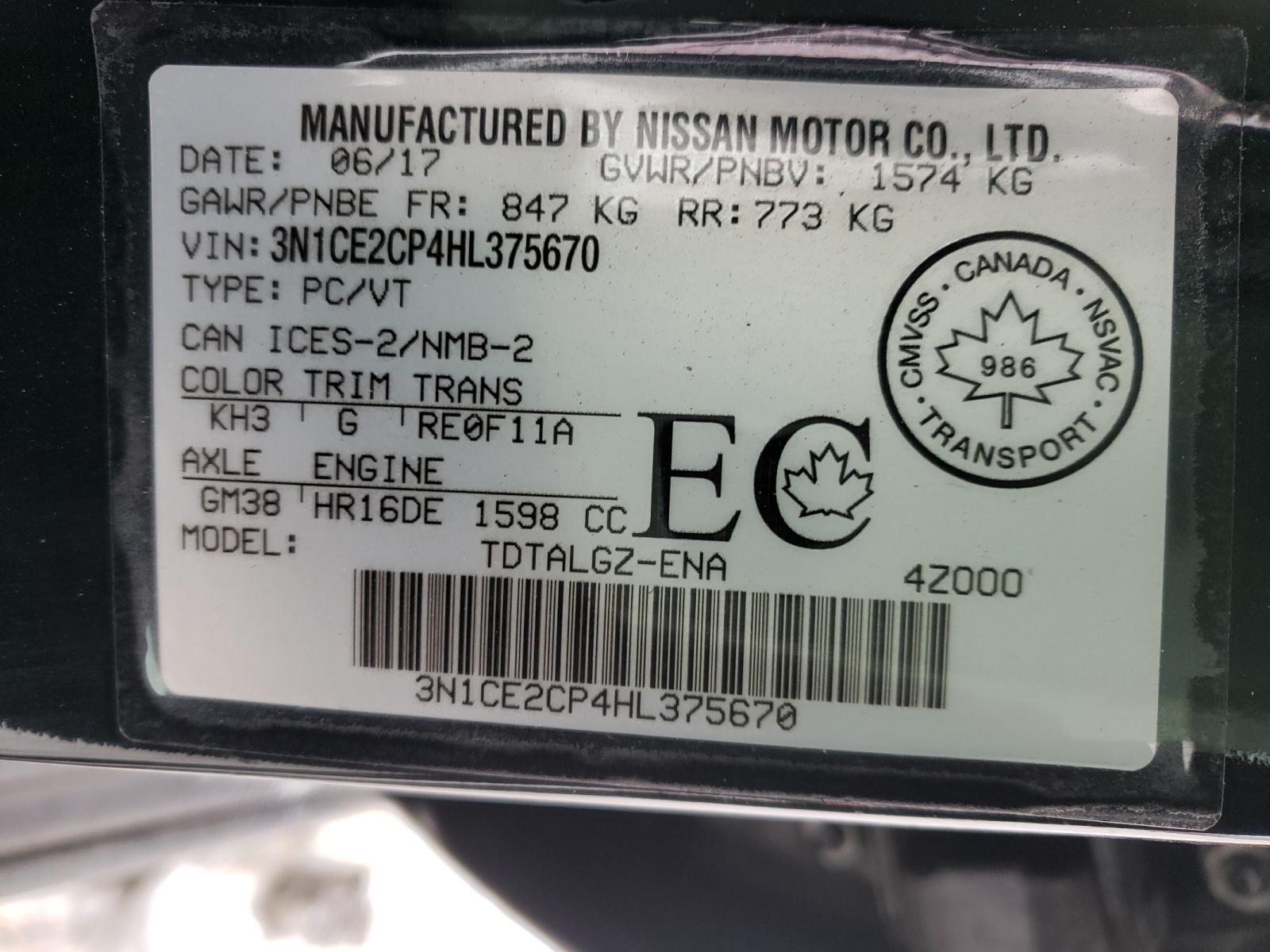 Photo 10 from auction – 2017 NISSAN VERSA NOTE with VIN 3N1CE2CP4HL375670