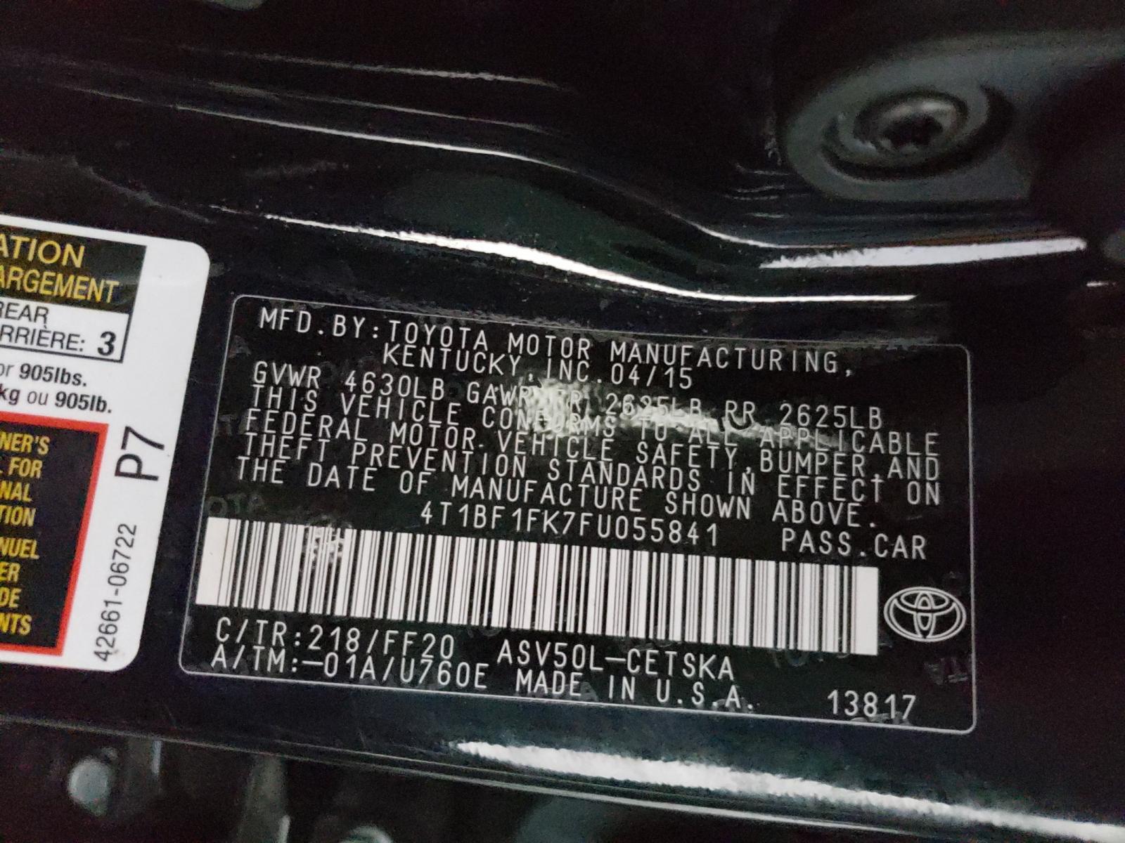Photo 10 from auction – 2015 TOYOTA CAMRY LE with VIN 4T1BF1FK7FU055841