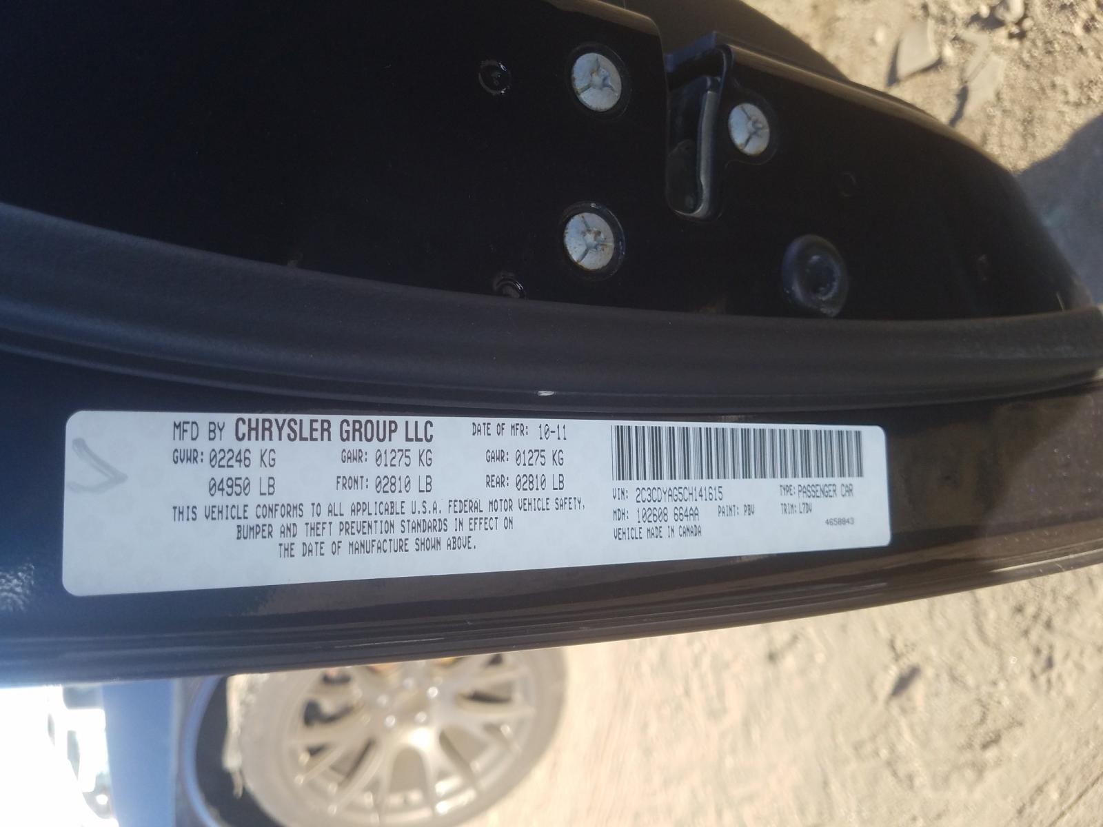 Photo 10 from auction – 2012 DODGE CHALLENGER with VIN 2C3CDYAG5CH141615