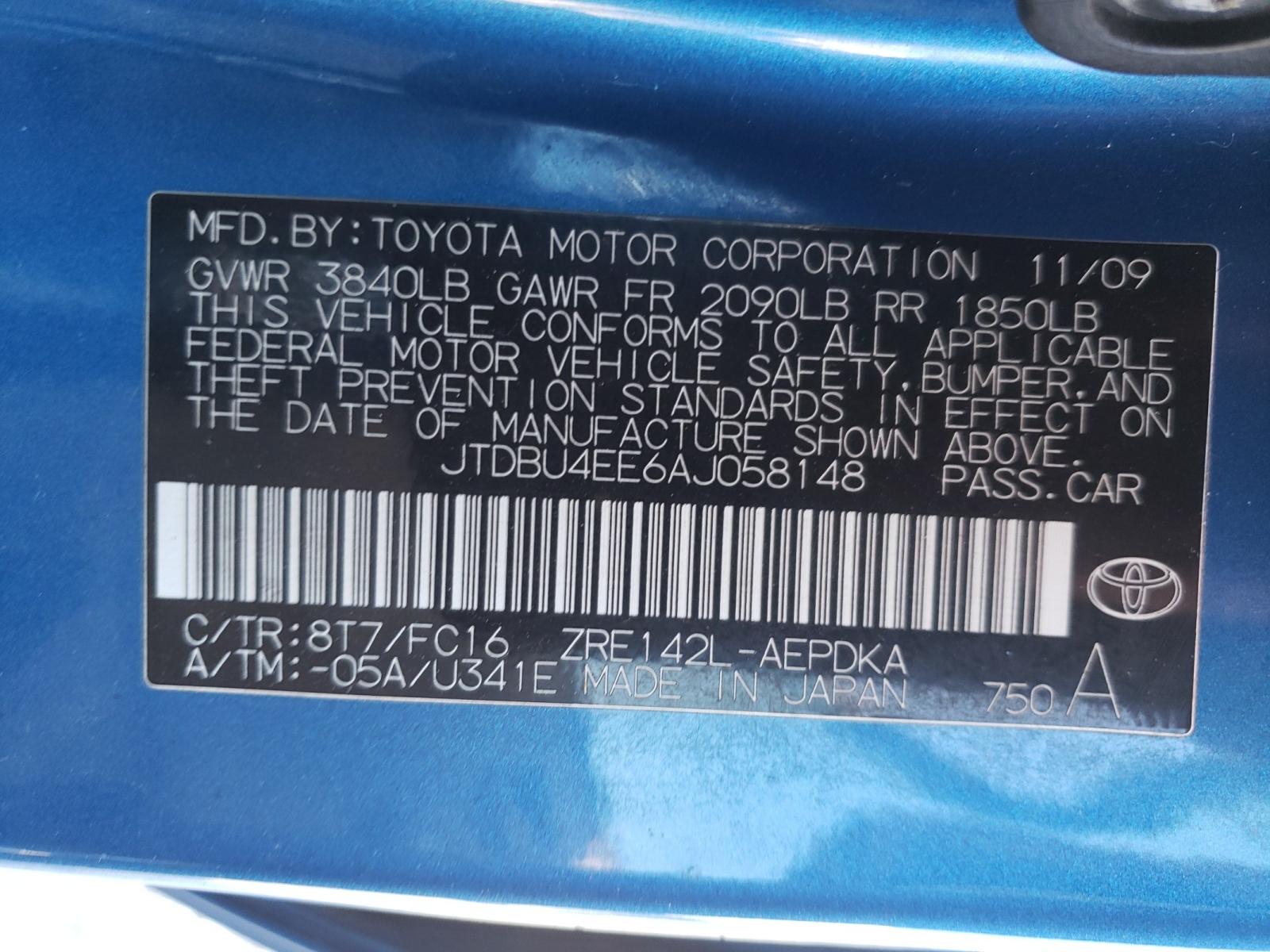 Photo 10 from auction – 2010 TOYOTA COROLLA BA with VIN JTDBU4EE6AJ058148