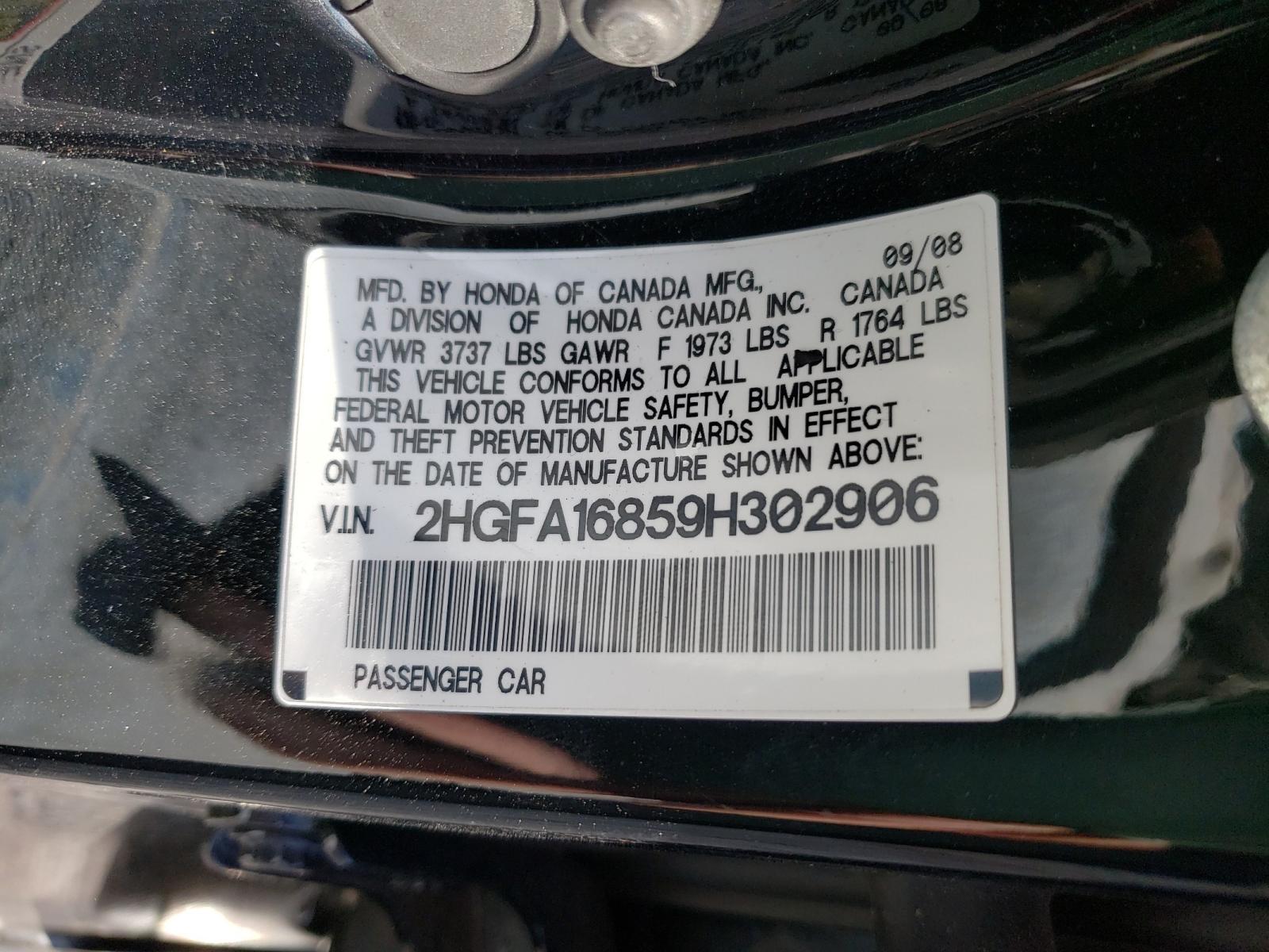 Photo 10 from auction – 2009 HONDA CIVIC EX with VIN 2HGFA16859H302906