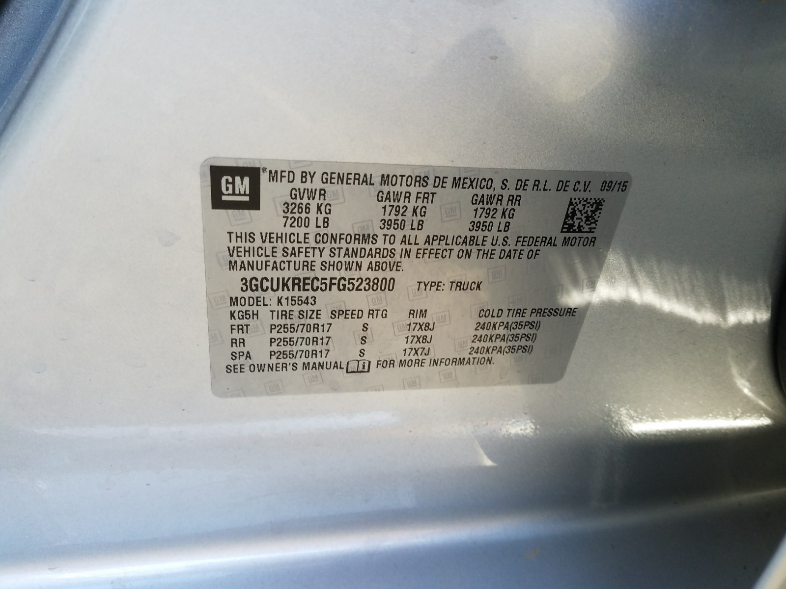 Photo 10 from auction – 2015 CHEVROLET SILVERADO with VIN 3GCUKREC5FG523800