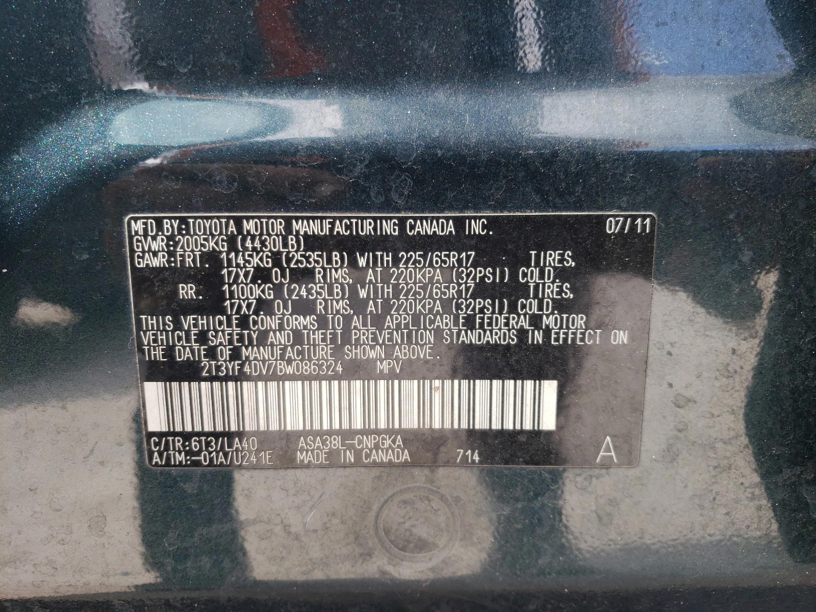 Photo 10 from auction – 2011 TOYOTA RAV4 LIMIT with VIN 2T3YF4DV7BW086324