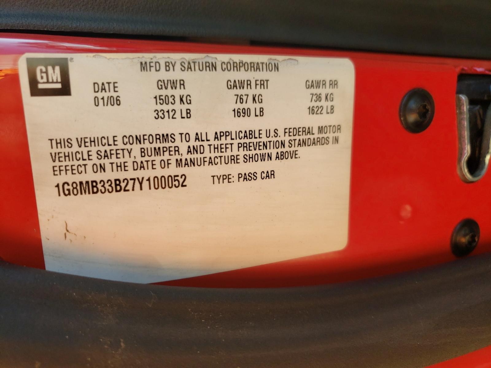 Photo 10 from auction – 2007 SATURN SKY with VIN 1G8MB33B27Y100052