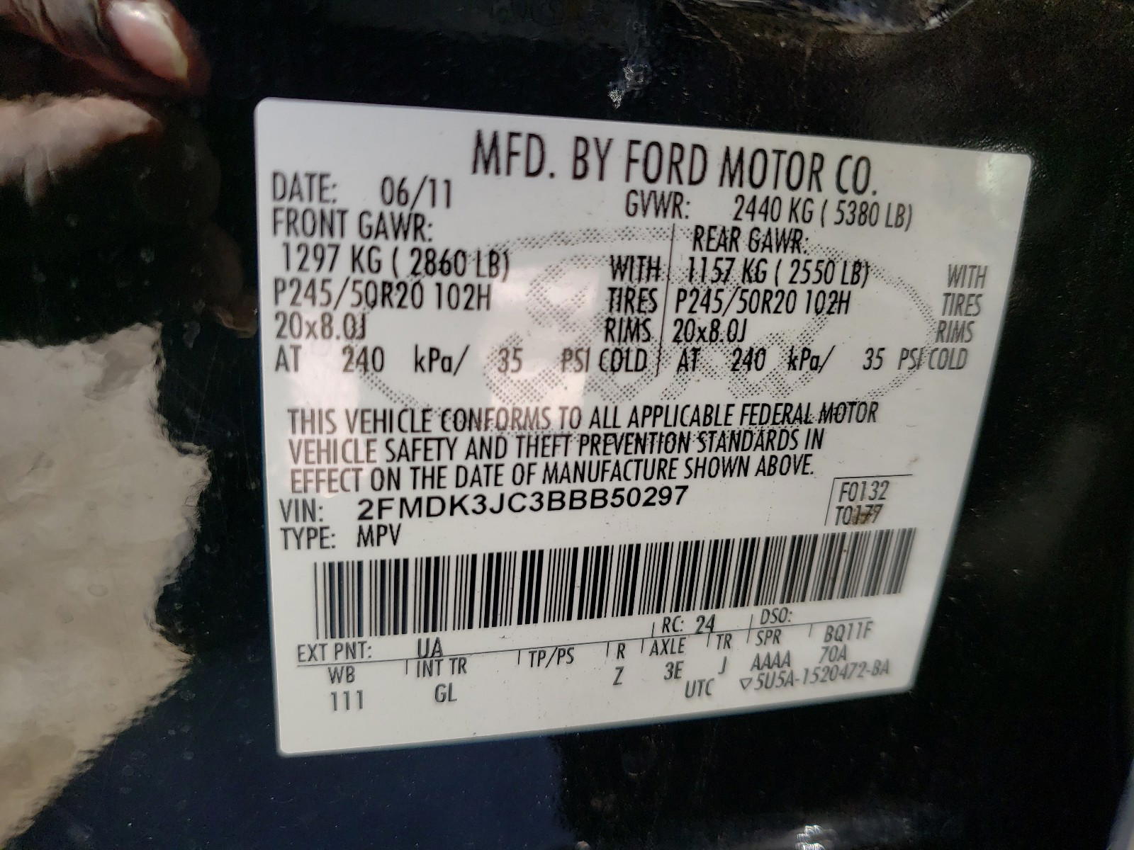 Photo 10 from auction – 2011 FORD EDGE SEL with VIN 2FMDK3JC3BBB50297