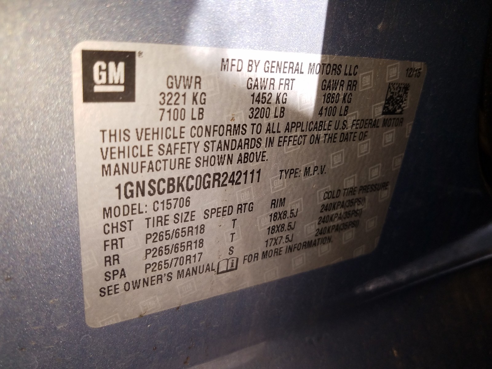Photo 10 from auction – 2016 CHEVROLET TAHOE C150 with VIN 1GNSCBKC0GR242111
