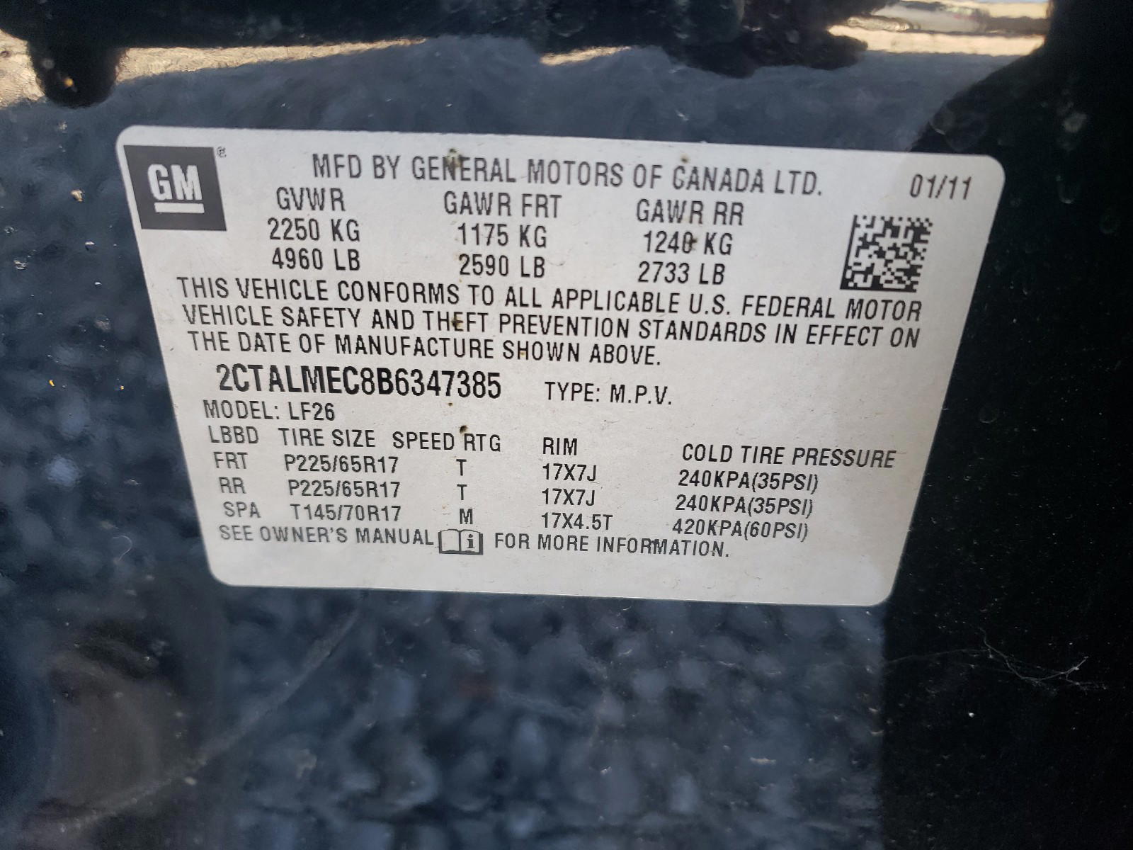 Photo 10 from auction – 2011 GMC TERRAIN SL with VIN 2CTALMEC8B6347385