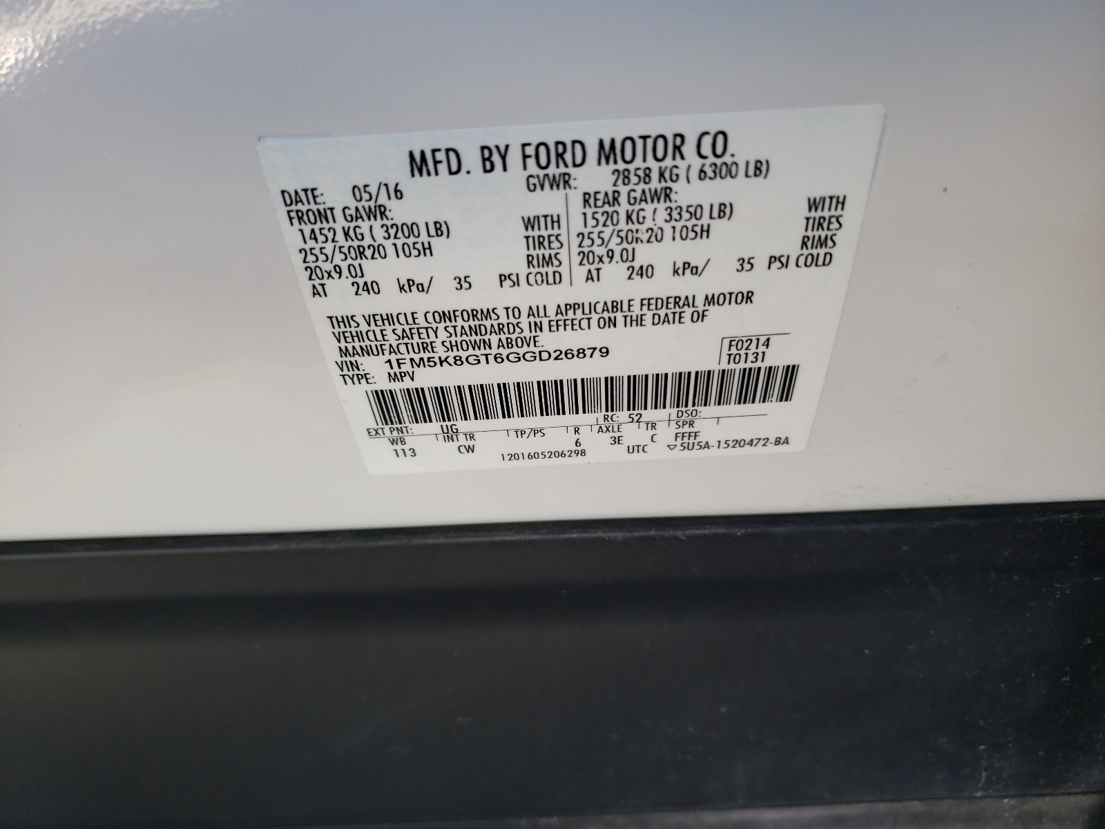 صورة رقم 10 من المزاد - 2016 FORD EXPLORER S مع VIN 1FM5K8GT6GGD26879