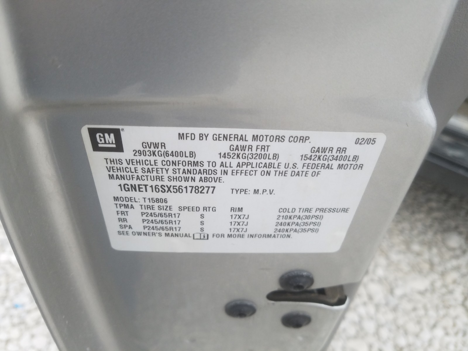 Photo 10 from auction – 2005 CHEVROLET TRAILBLAZE with VIN 1GNET16SX56178277