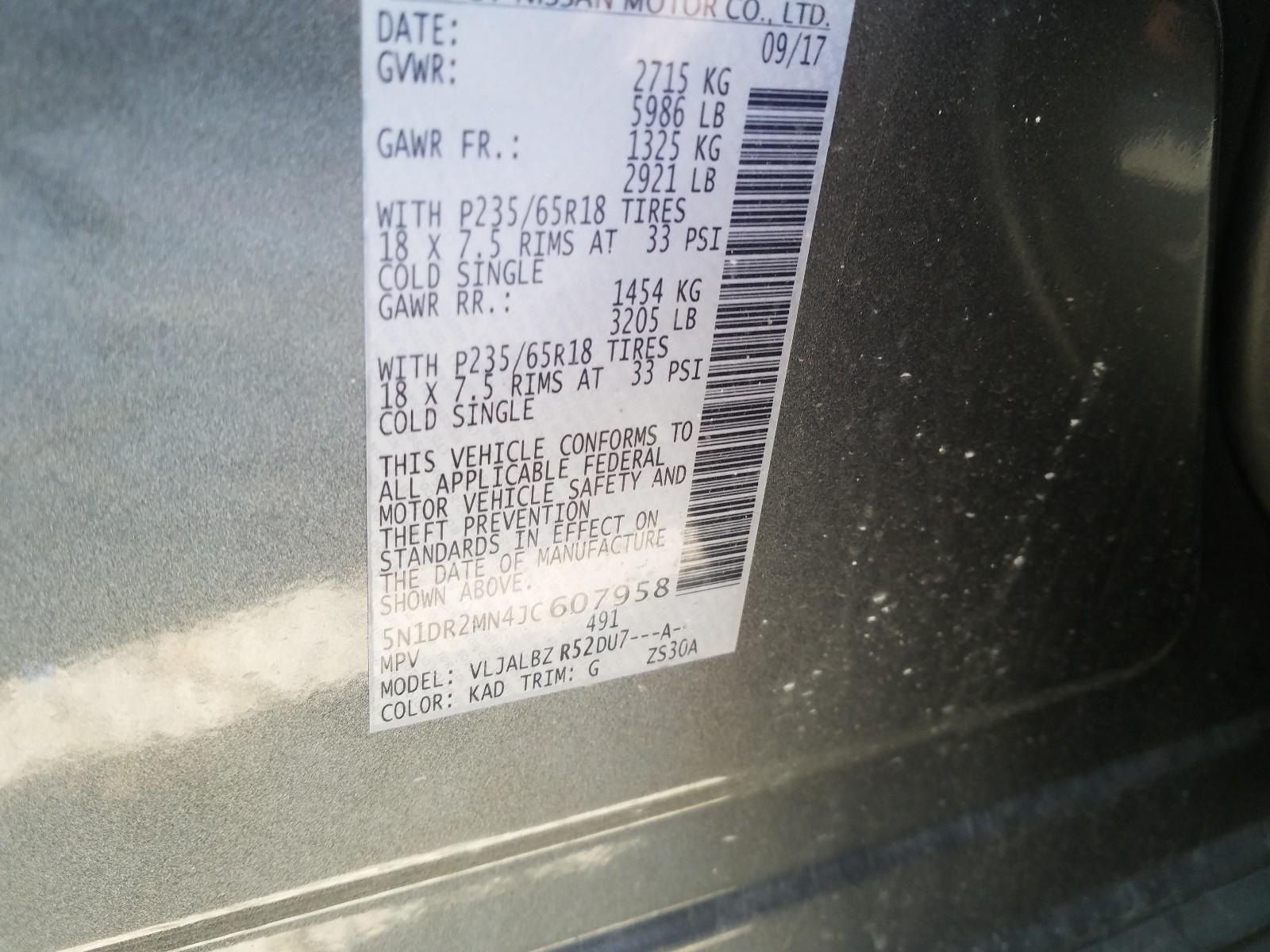 Photo 10 from auction – 2018 NISSAN PATHFINDER with VIN 5N1DR2MN4JC607958