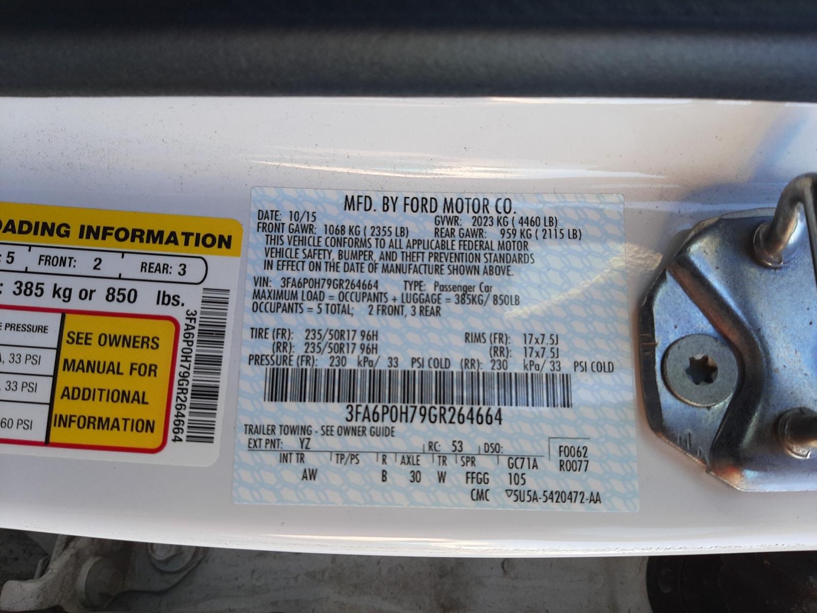 Photo 10 from auction – 2016 FORD FUSION SE with VIN 3FA6P0H79GR264664