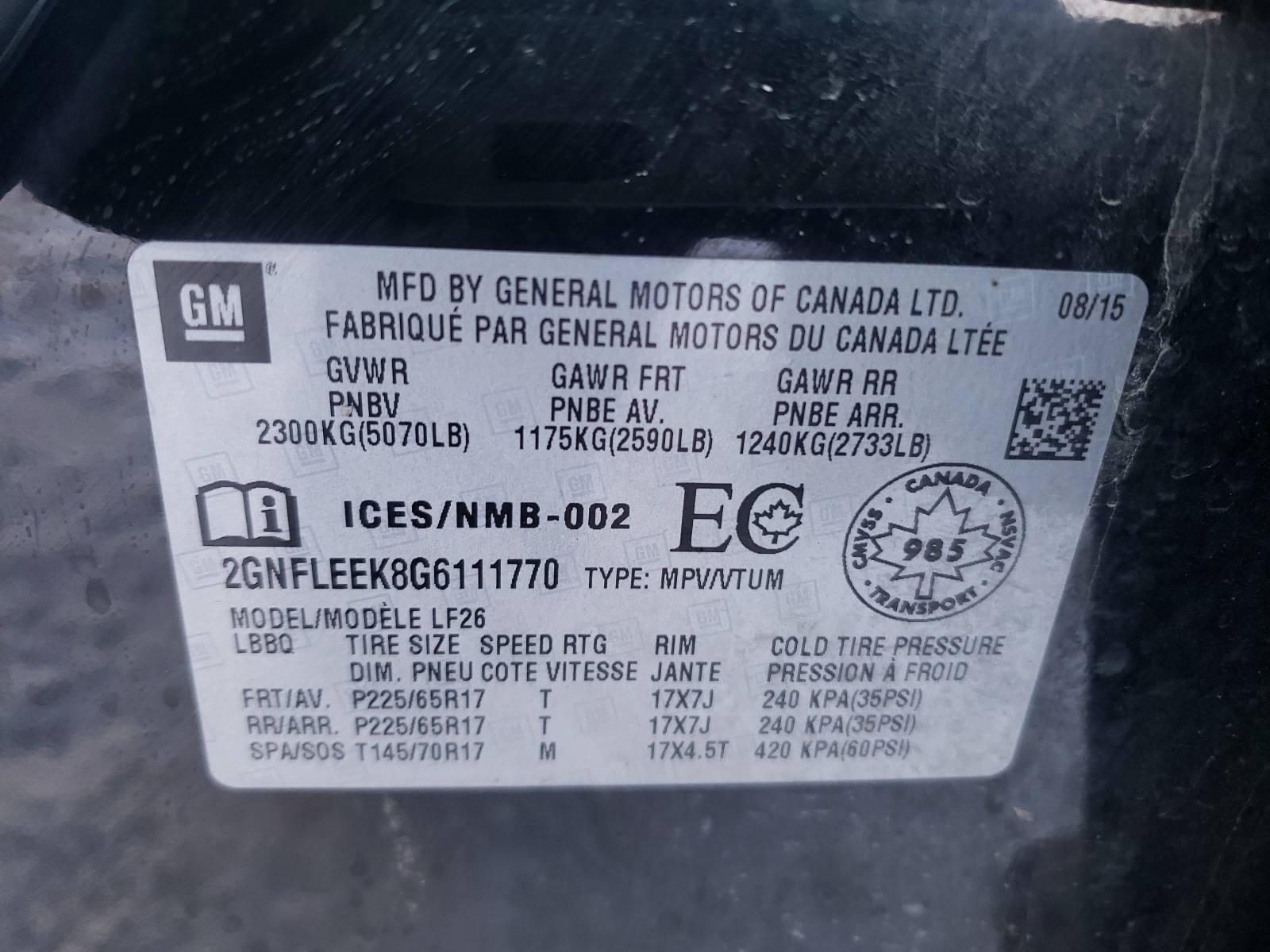 Photo 10 from auction – 2016 CHEVROLET EQUINOX LS with VIN 2GNFLEEK8G6111770
