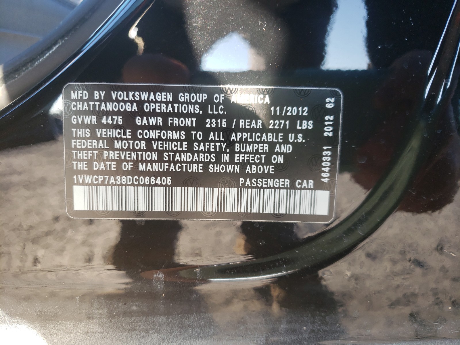 Photo 10 from auction – 2013 VOLKSWAGEN PASSAT SEL with VIN 1VWCP7A38DC066405