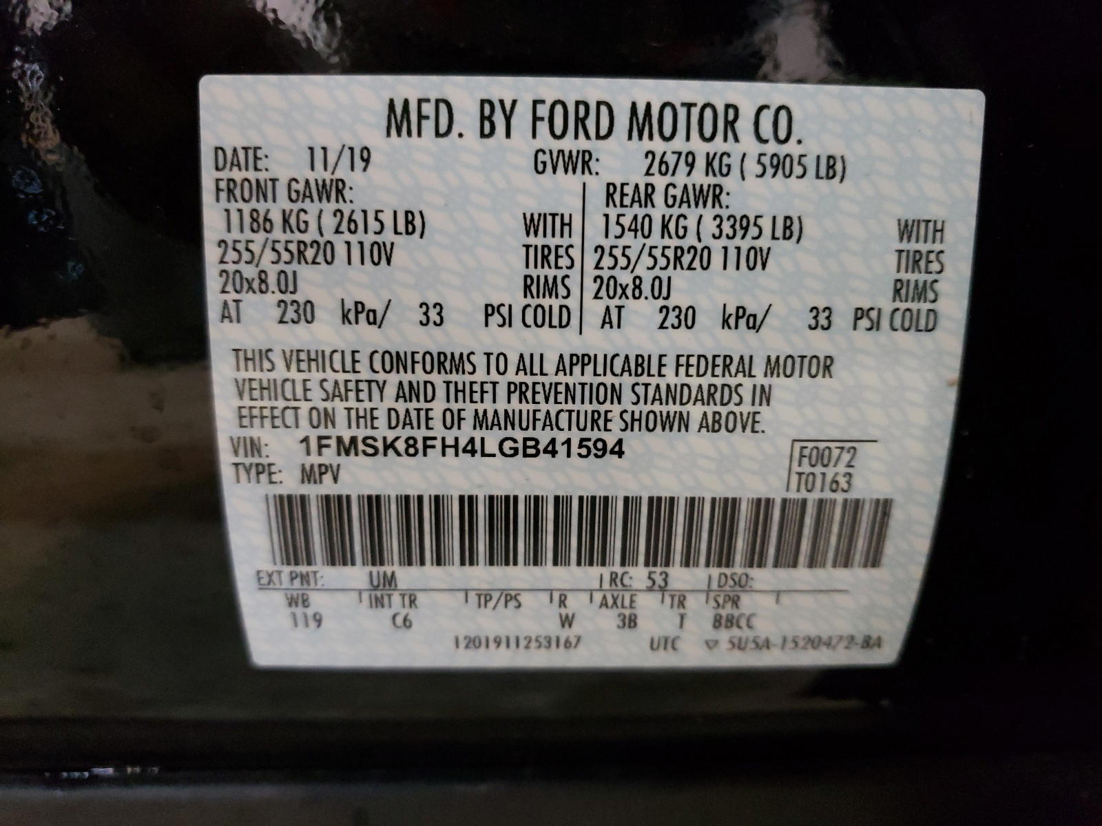 Photo 10 from auction – 2020 FORD EXPLORER L with VIN 1FMSK8FH4LGB41594