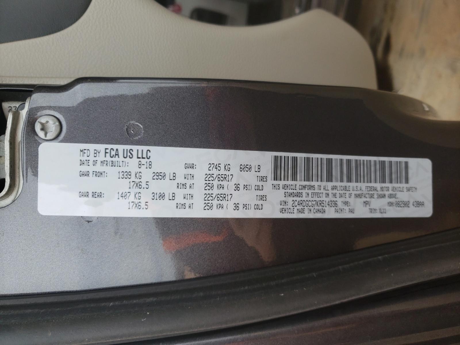 Photo 10 from auction – 2019 DODGE GRAND CARA with VIN 2C4RDGCG7KR514336