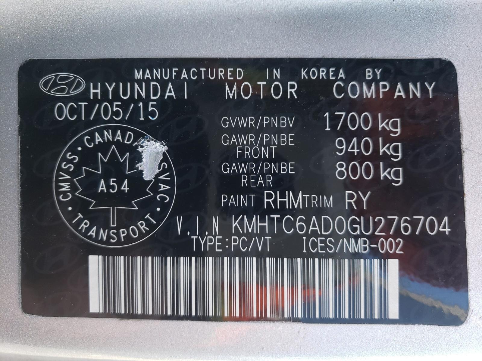 Photo 10 from auction – 2016 HYUNDAI VELOSTER with VIN KMHTC6AD0GU276704