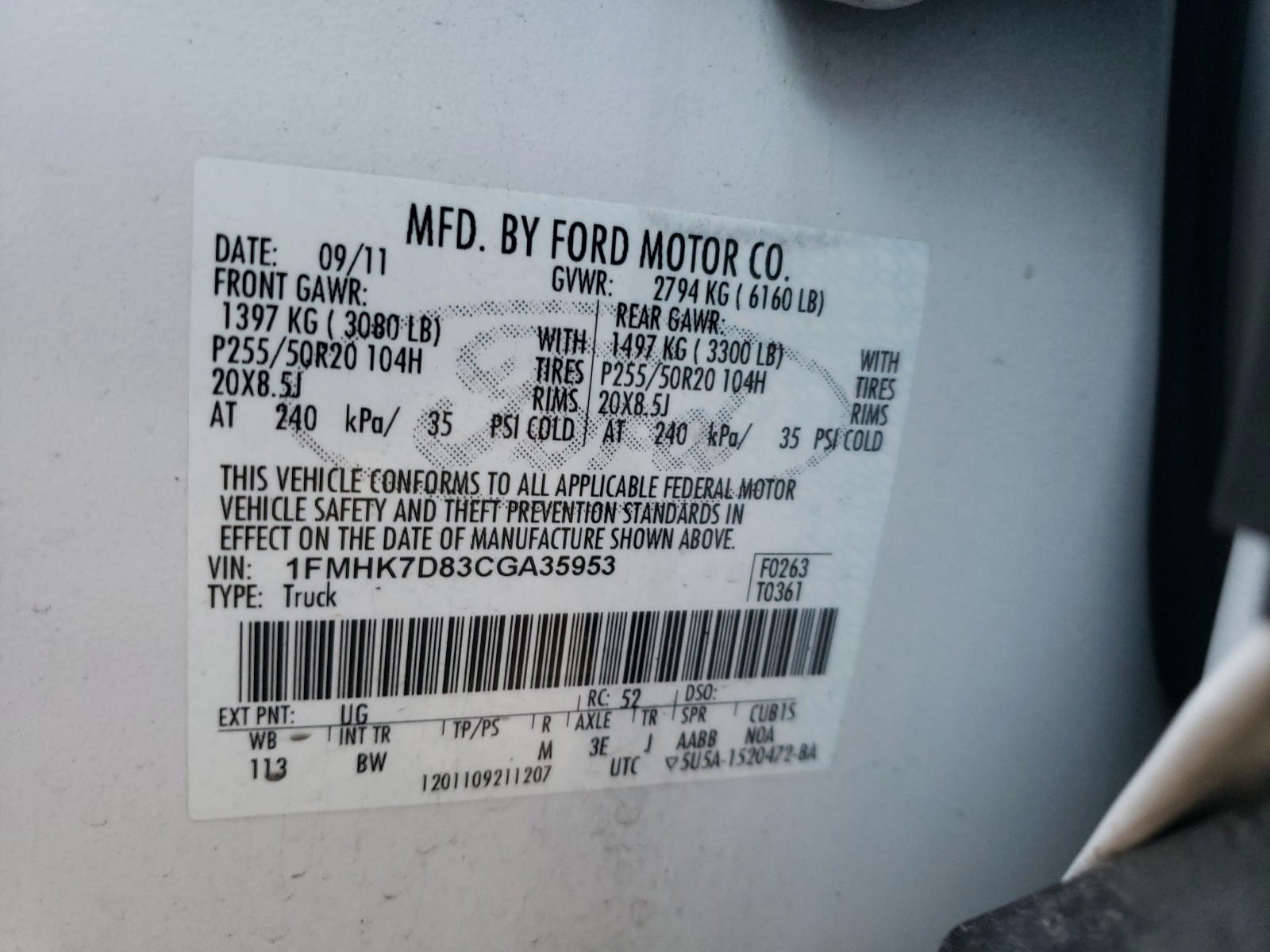 Photo 10 from auction – 2012 FORD EXPLORER X with VIN 1FMHK7D83CGA35953