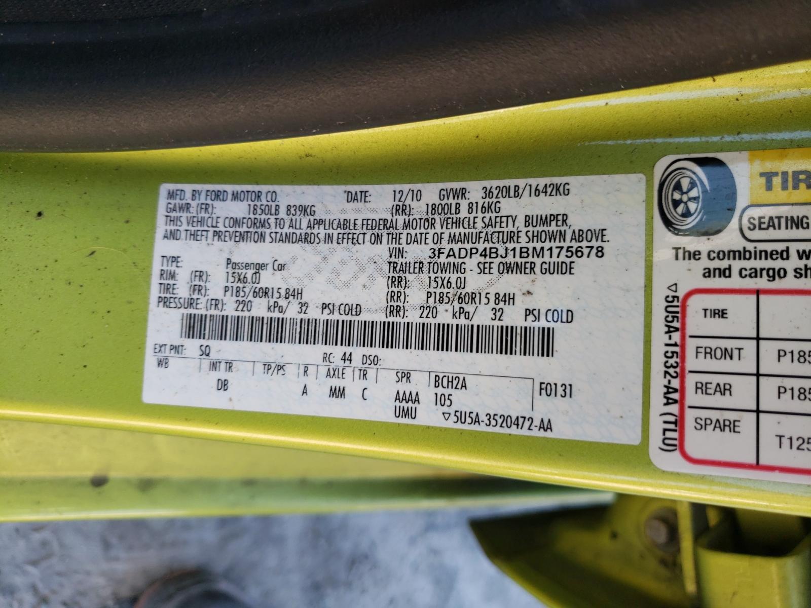 Photo 10 from auction – 2011 FORD FIESTA SE with VIN 3FADP4BJ1BM175678