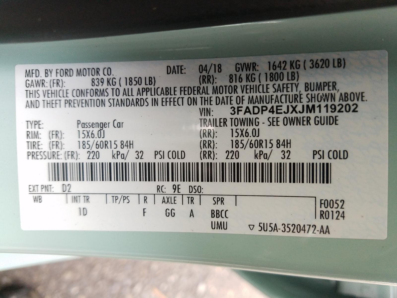 Photo 10 from auction – 2018 FORD FIESTA SE with VIN 3FADP4EJXJM119202