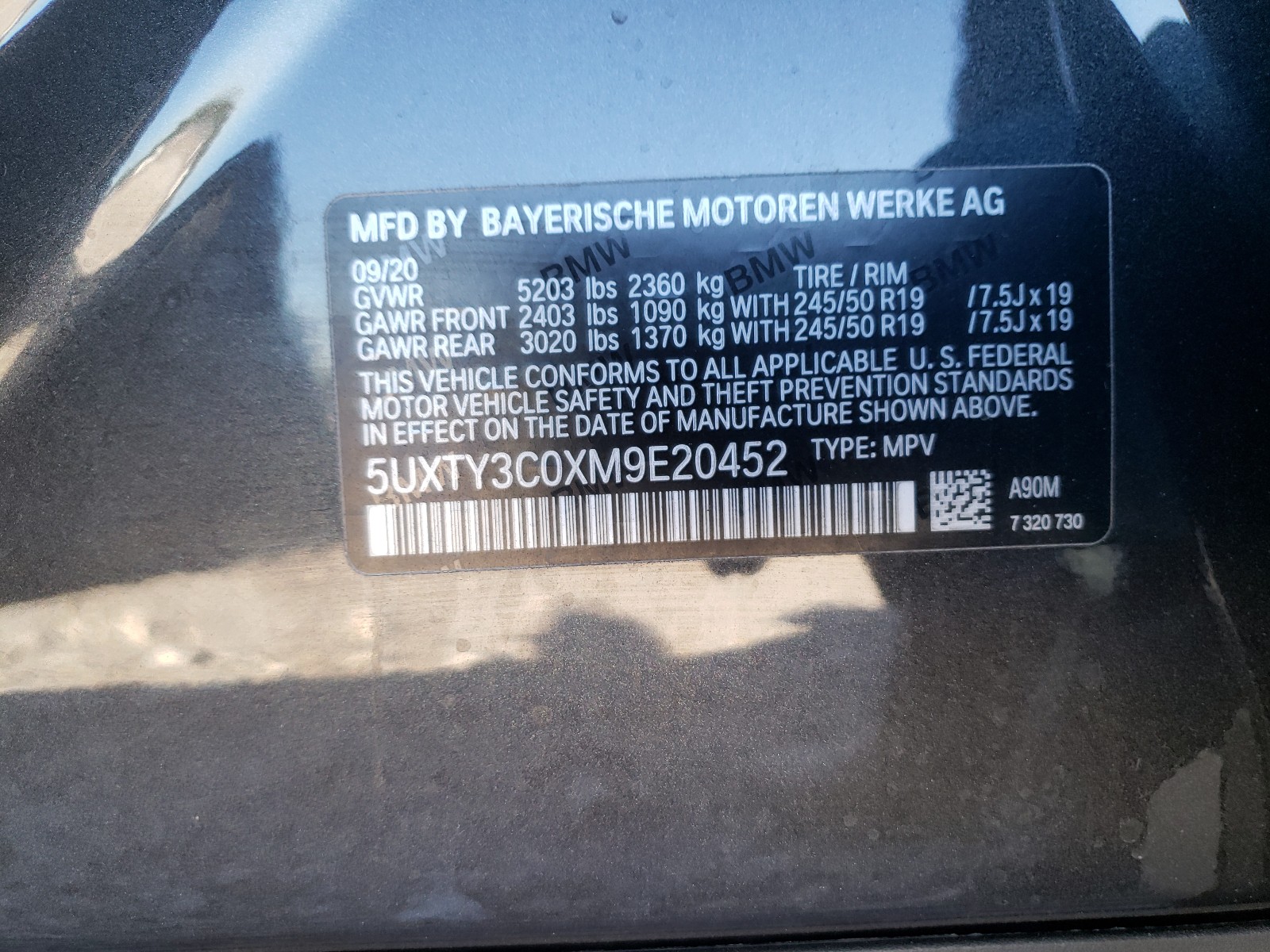 Photo 10 from auction – 2021 BMW X3 SDRIVE3 with VIN 5UXTY3C0XM9E20452