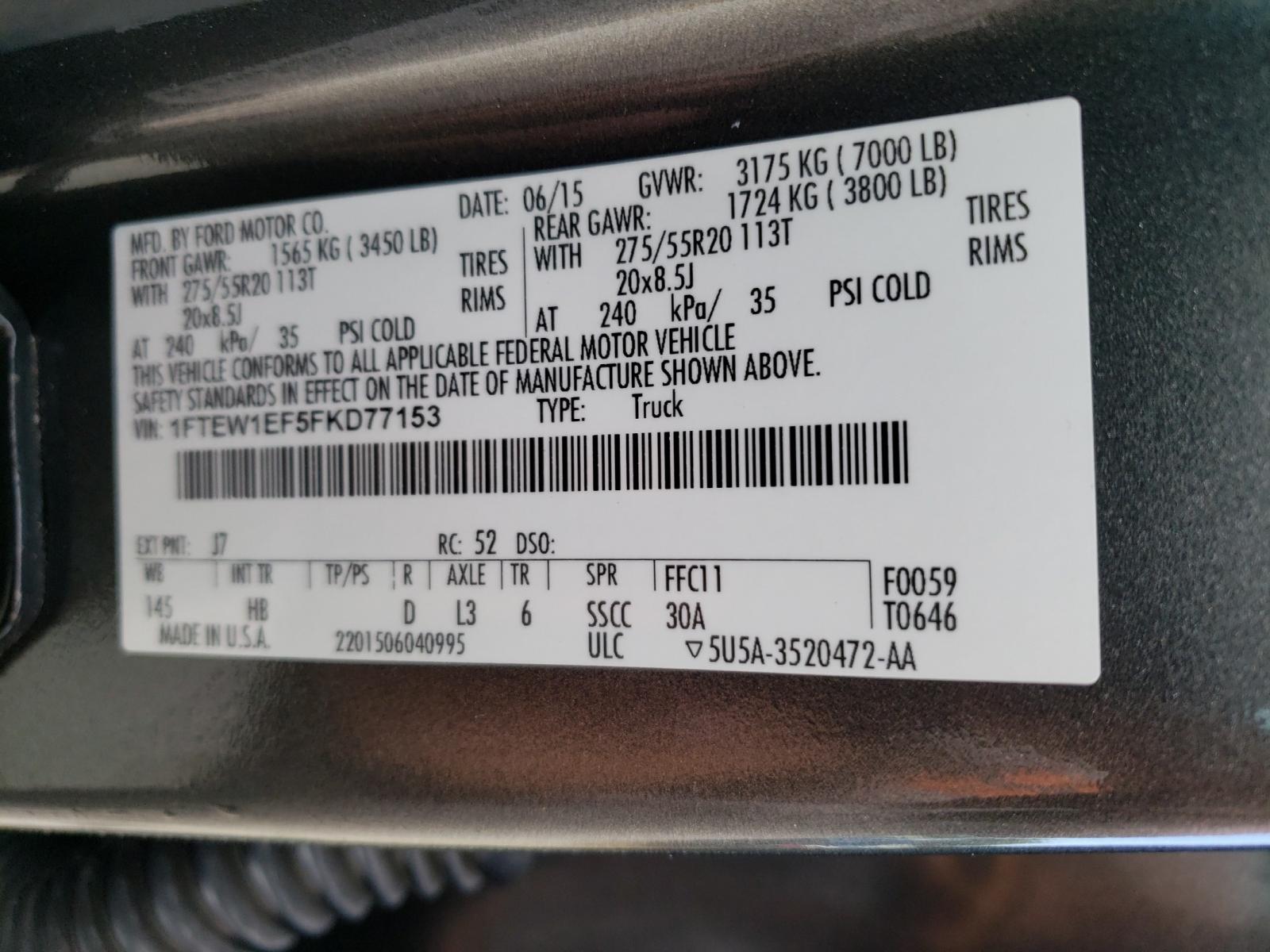 Photo 10 from auction – 2015 FORD F150 SUPER with VIN 1FTEW1EF5FKD77153